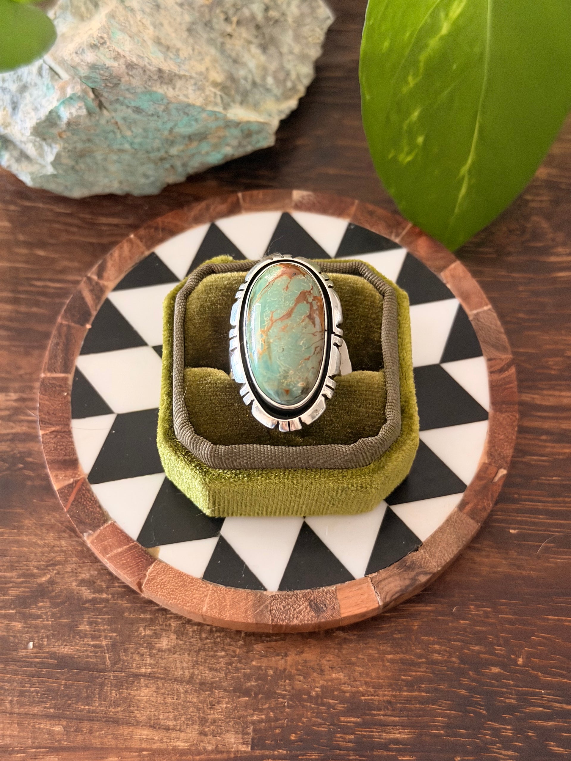 Alex Begay Kingman Turquoise & Sterling Silver Ring Size 10