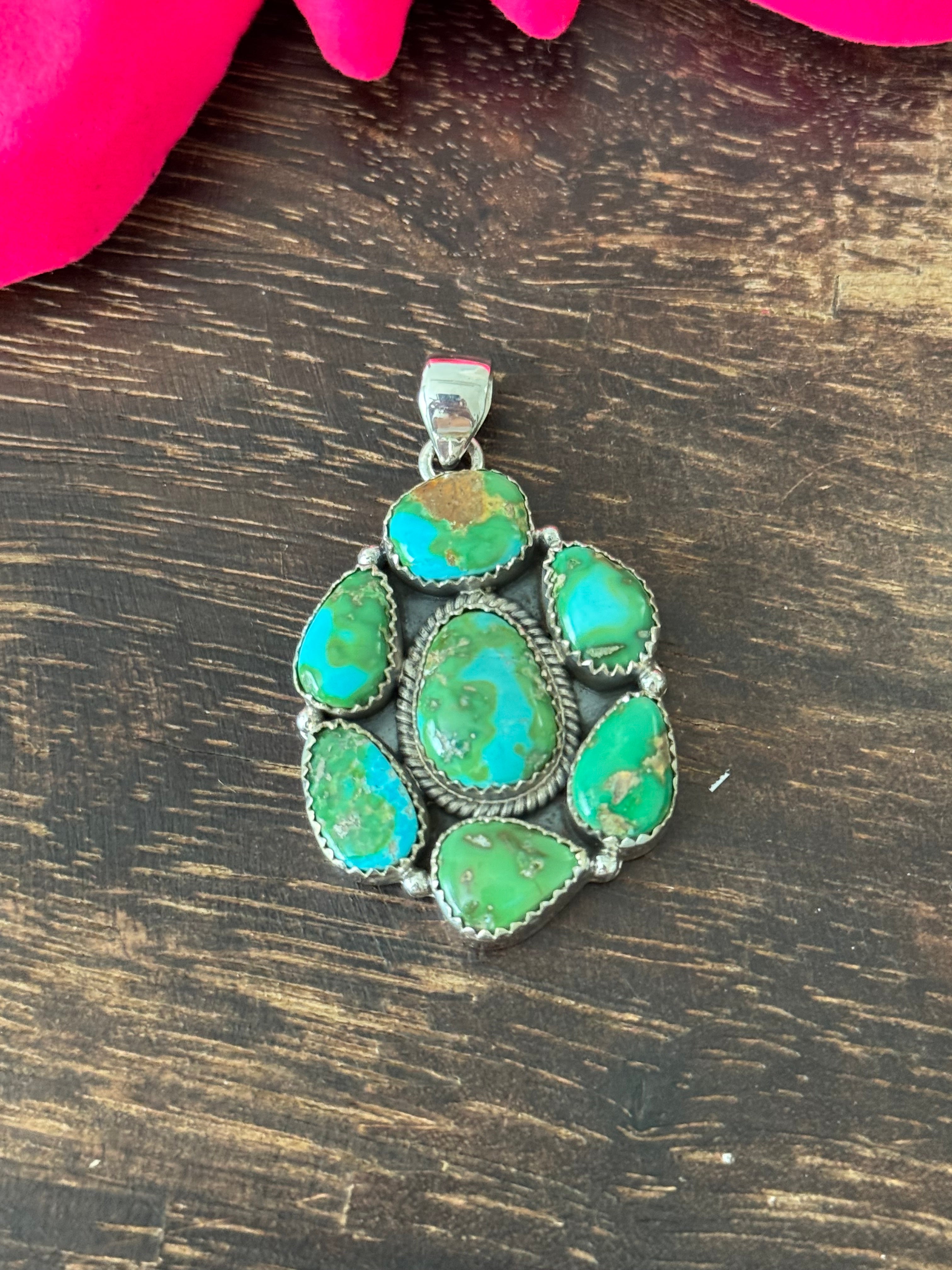 Southwest Handmade Sonoran Mountain Turquoise & Sterling Silver Pendant