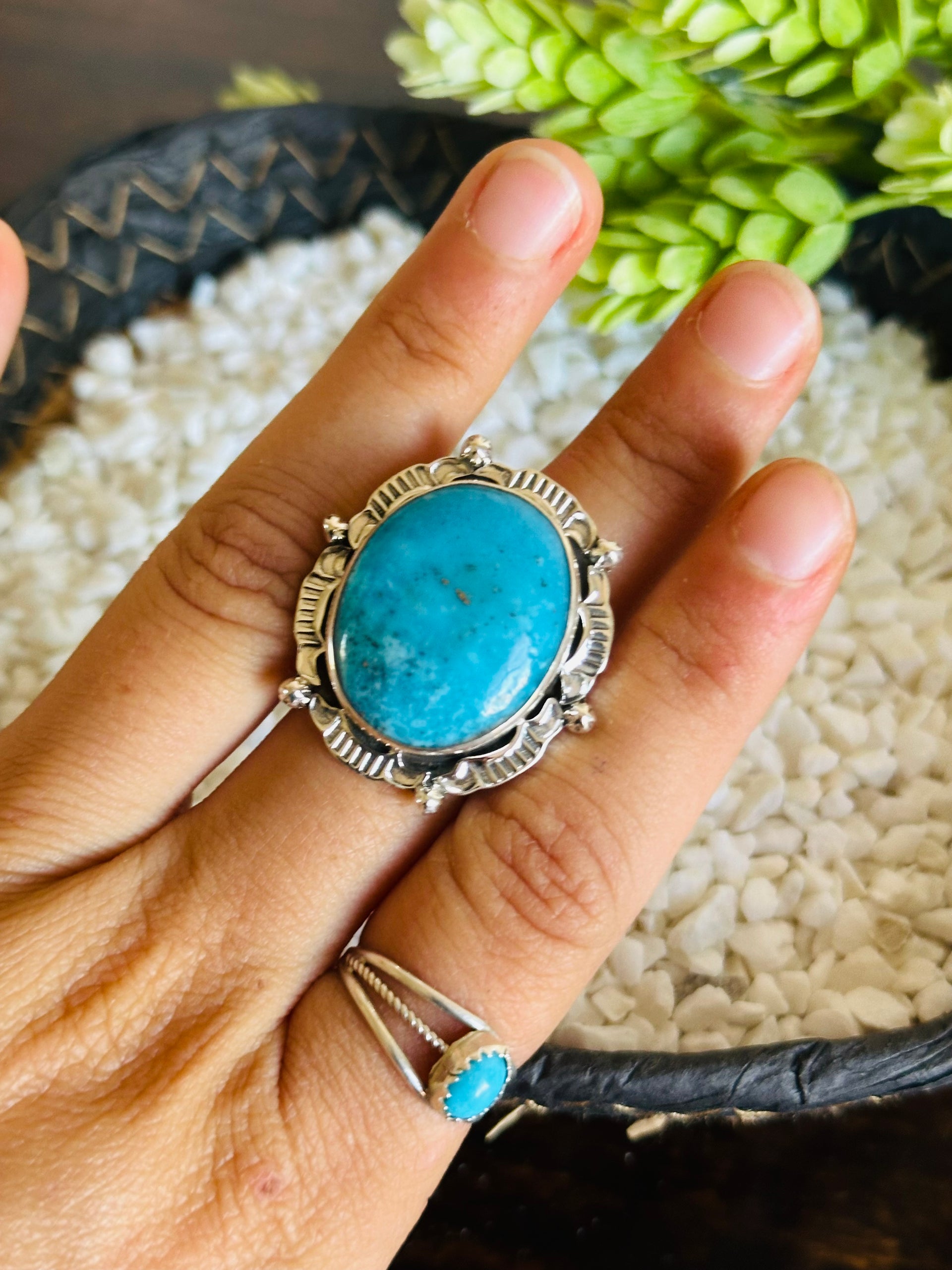 TTD Blue Ridge Turquoise & Sterling Silver Adjustable Ring