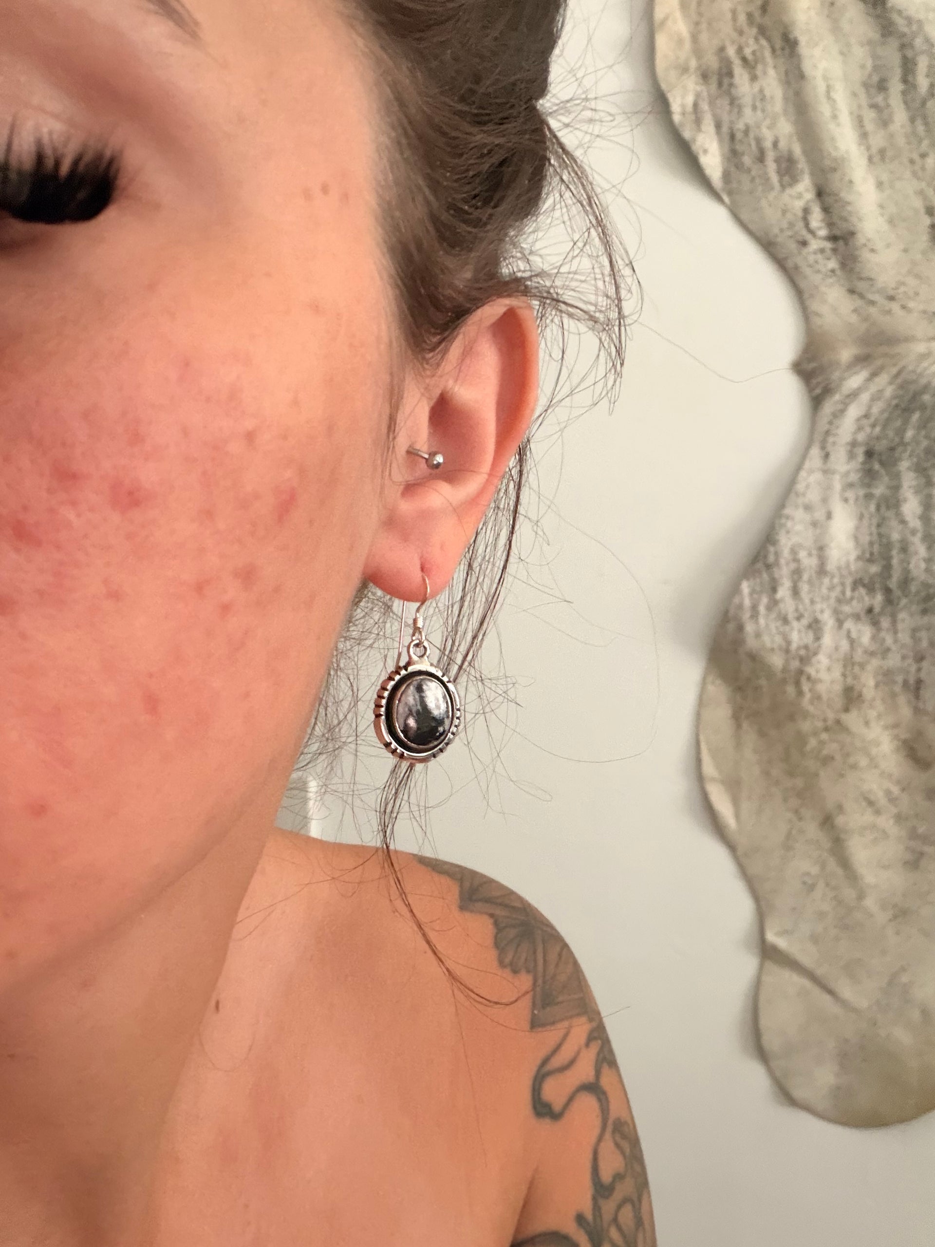 Navajo Made White Buffalo & Sterling Silver Dangle Earrings