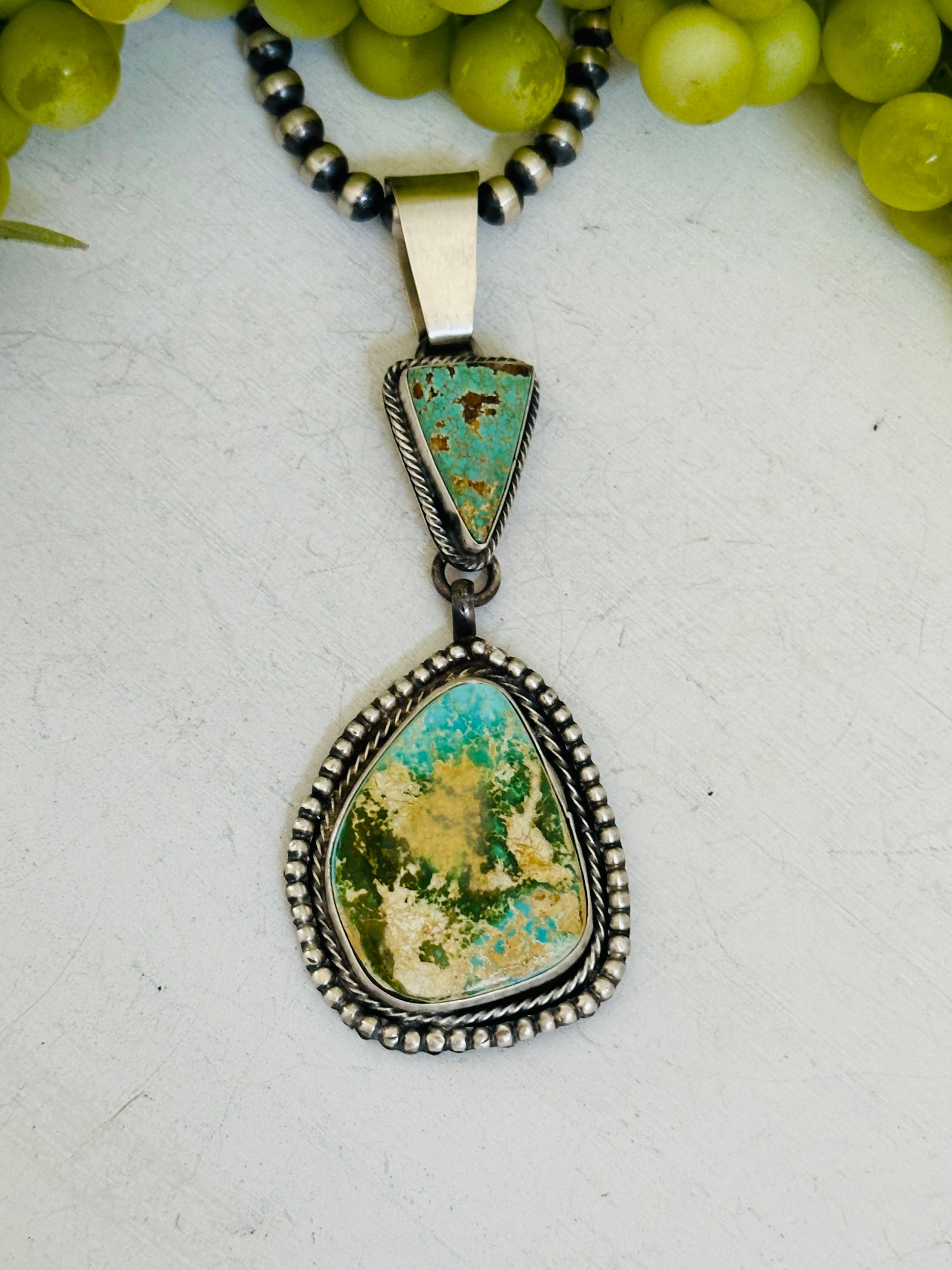 Navajo Handmade Royston Turquoise & Sterling Silver Pendant