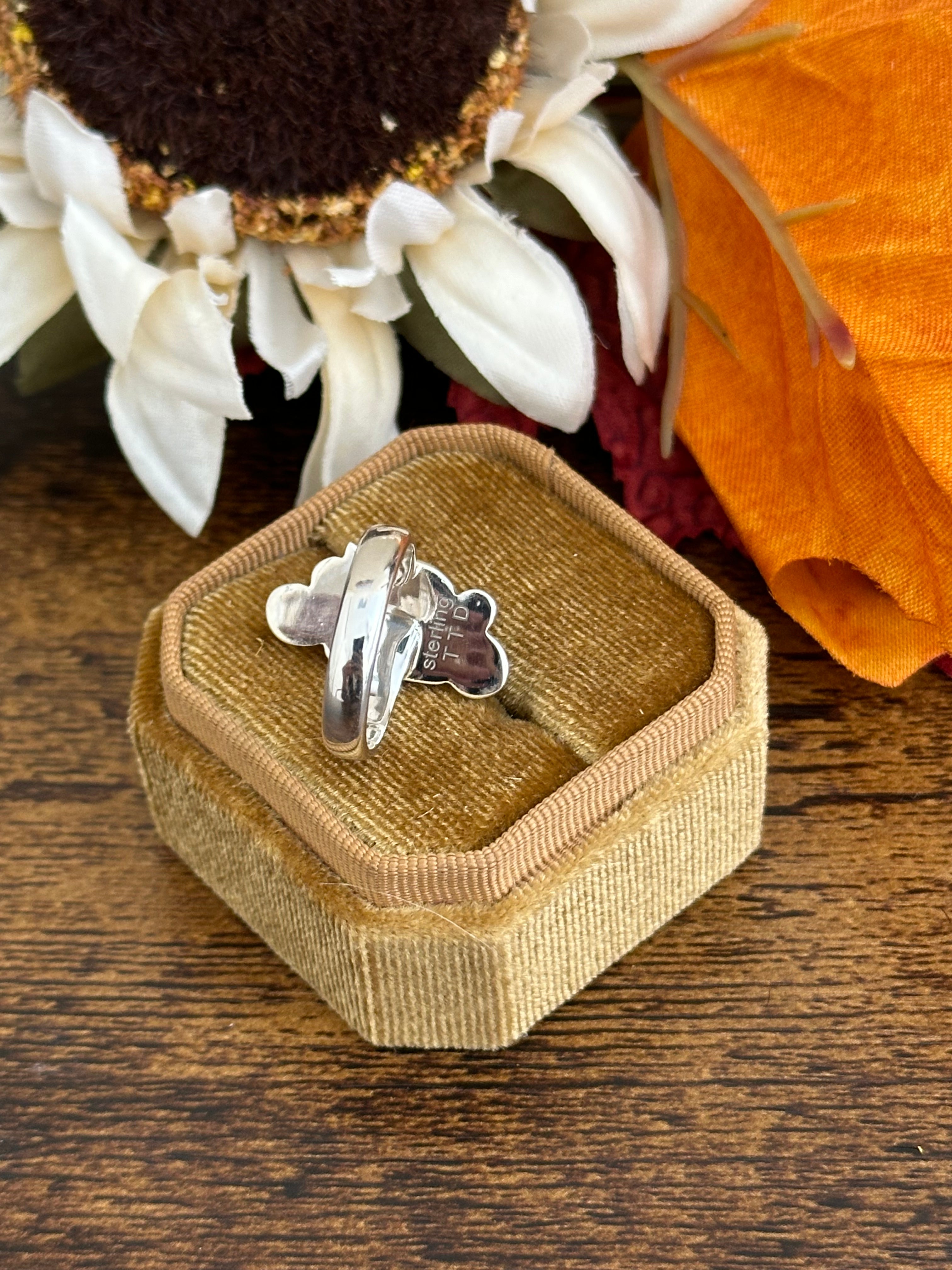 Southwest Handmade Red Coral & Sterling Silver Adjustable Ring