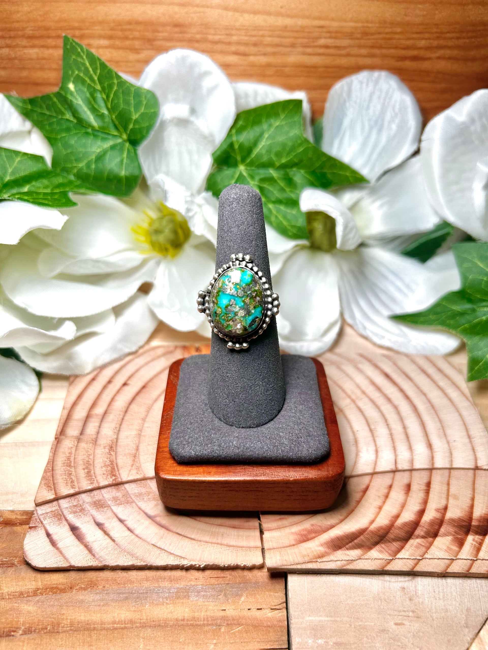 Navajo Made Red Skin Turquoise & Sterling Silver Ring Size 7.5