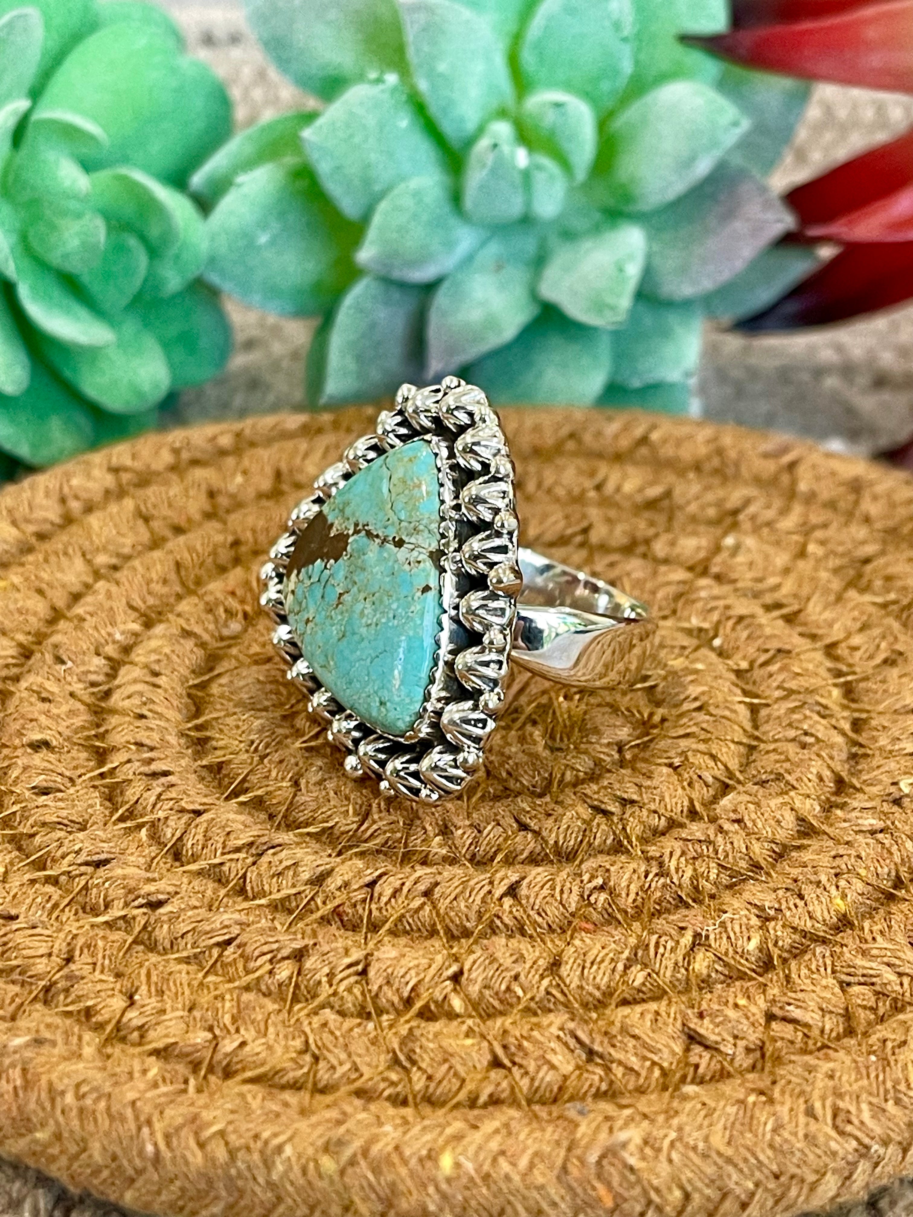 Southwest Handmade Number 8 Turquoise & Sterling Silver Adjustable Ring