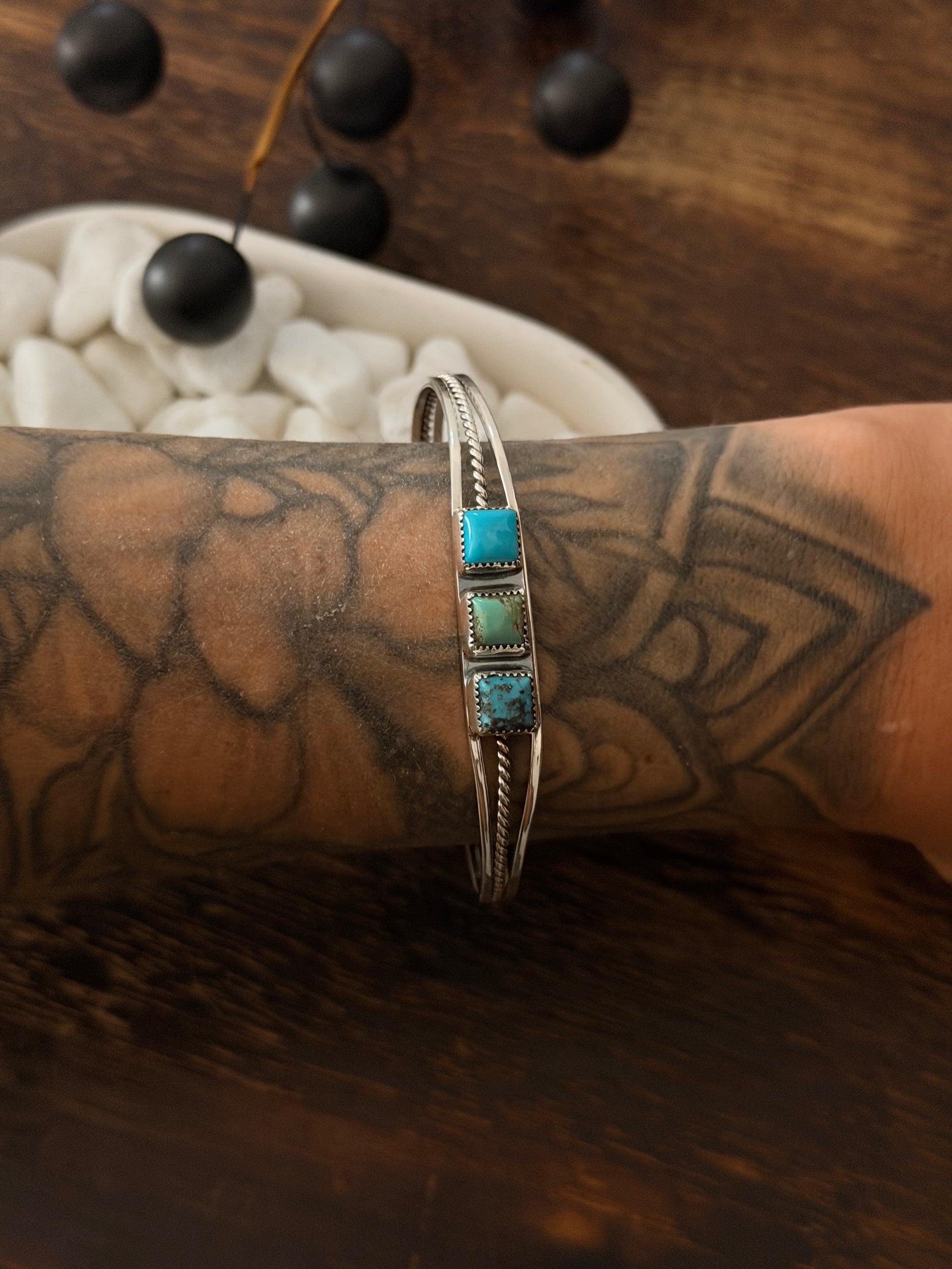 Navajo Made Kingman Turquoise & Sterling Silver Cuff Bracelet