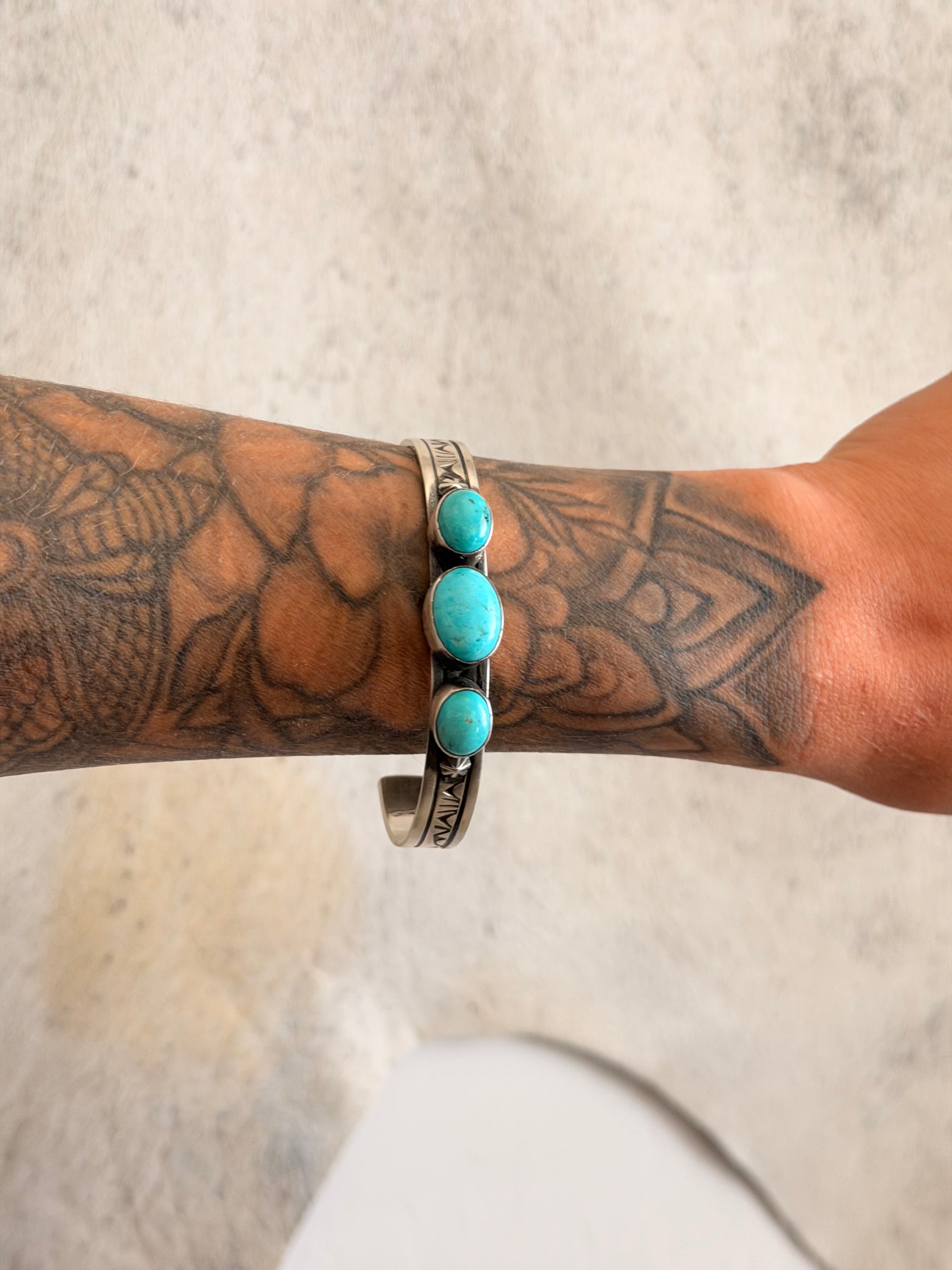 Navajo Made Kingman Turquoise & Sterling Silver Cuff Bracelet