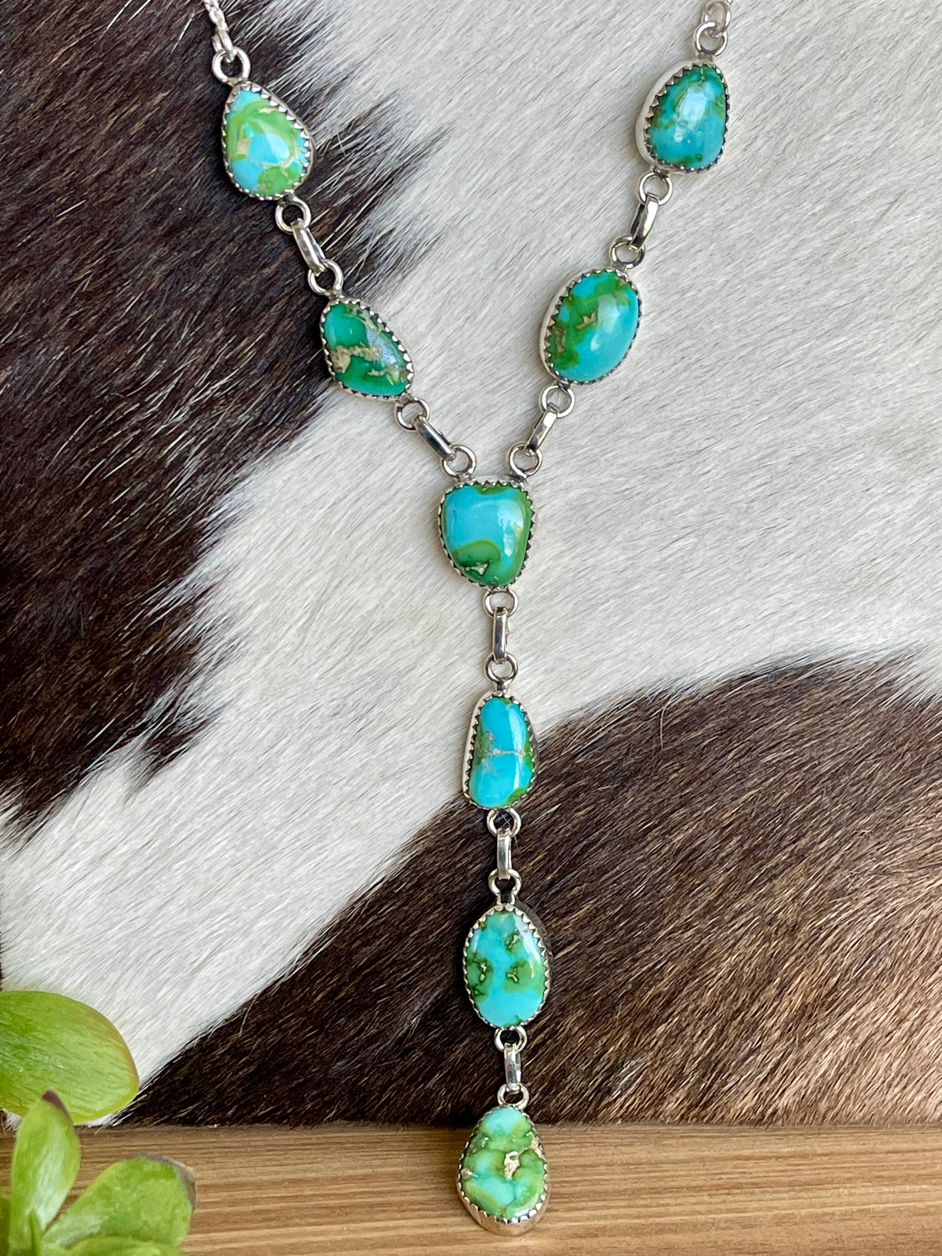 Southwest Handmade Sonoran Mountain Turquoise & Sterling Silver Lariat Necklace