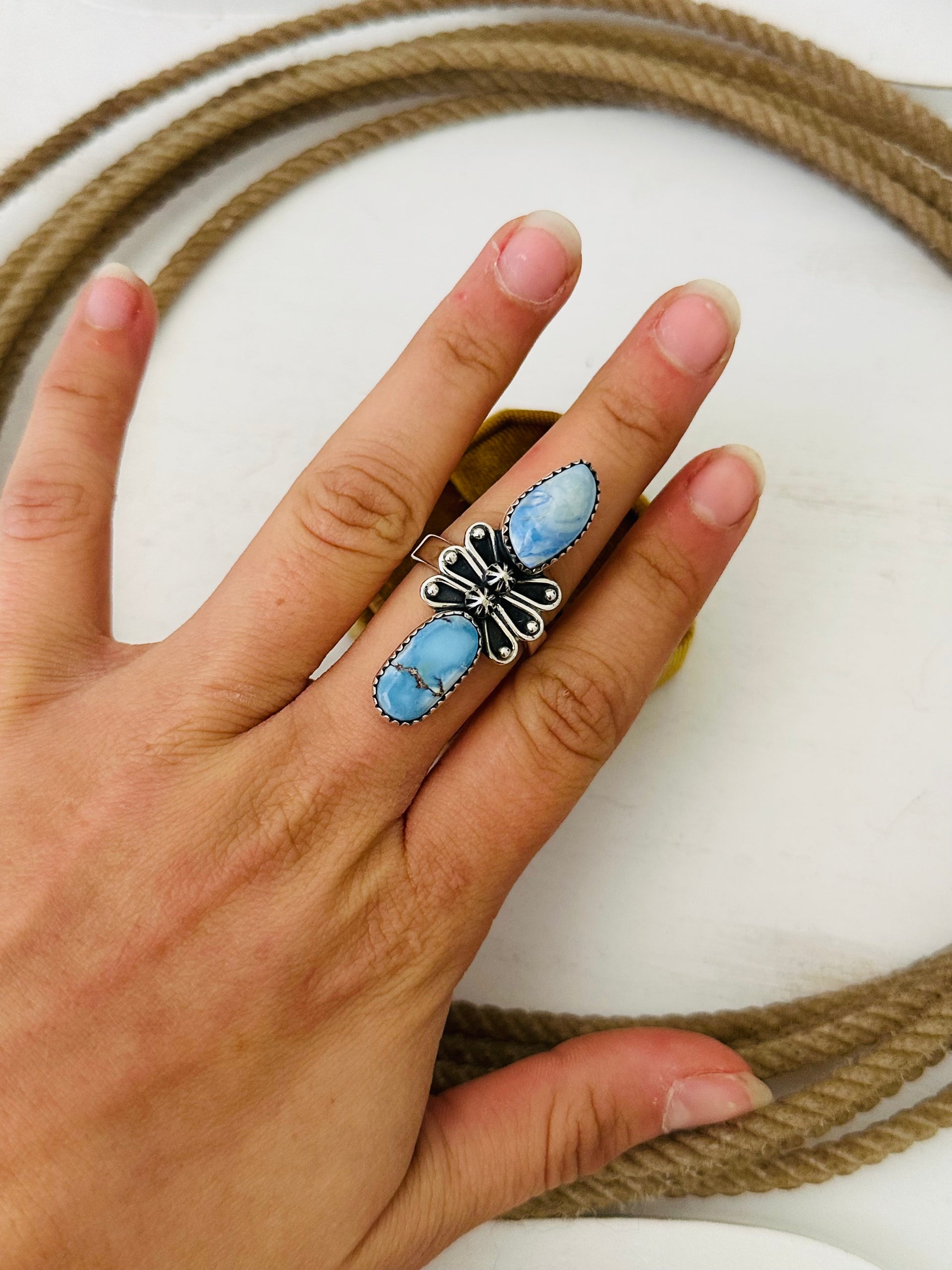 Southwest Handmade Golden Hills Turquoise & Sterling Silver Adjustable Ring