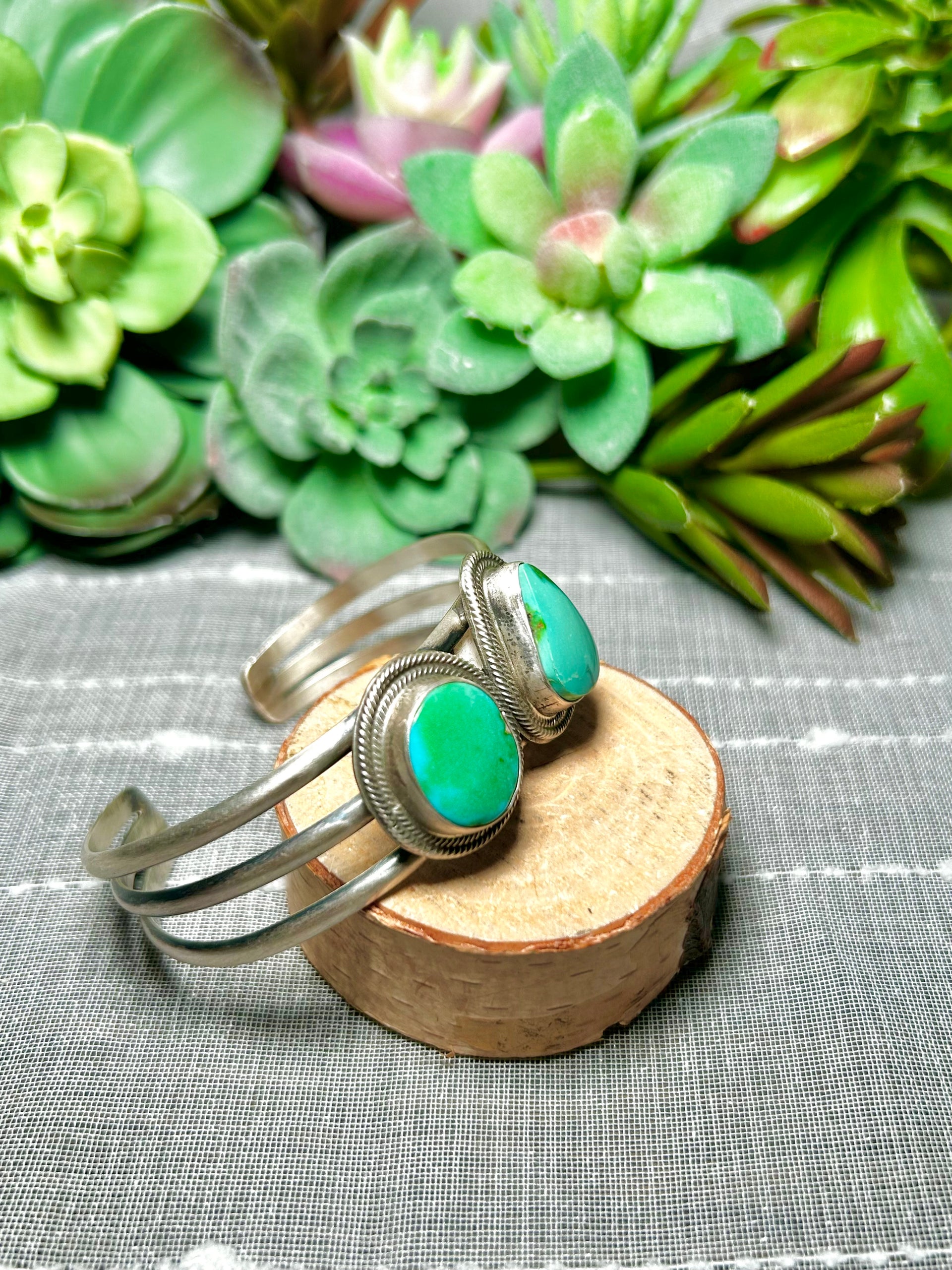 Navajo Made Sonoran Mountain & Sterling Silver Cuff Bracelet