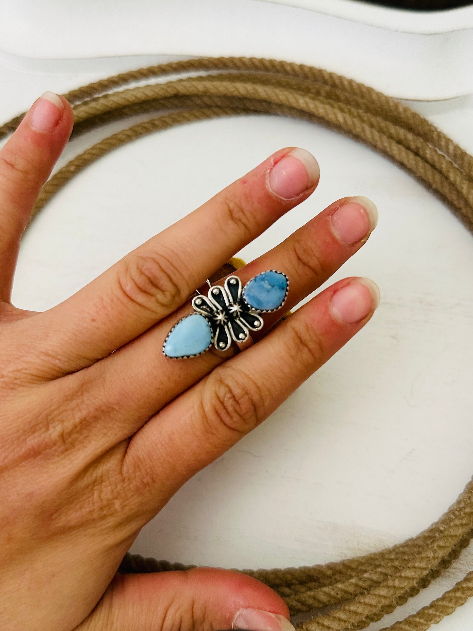 Southwest Handmade Golden Hills Turquoise & Sterling Silver Adjustable Ring