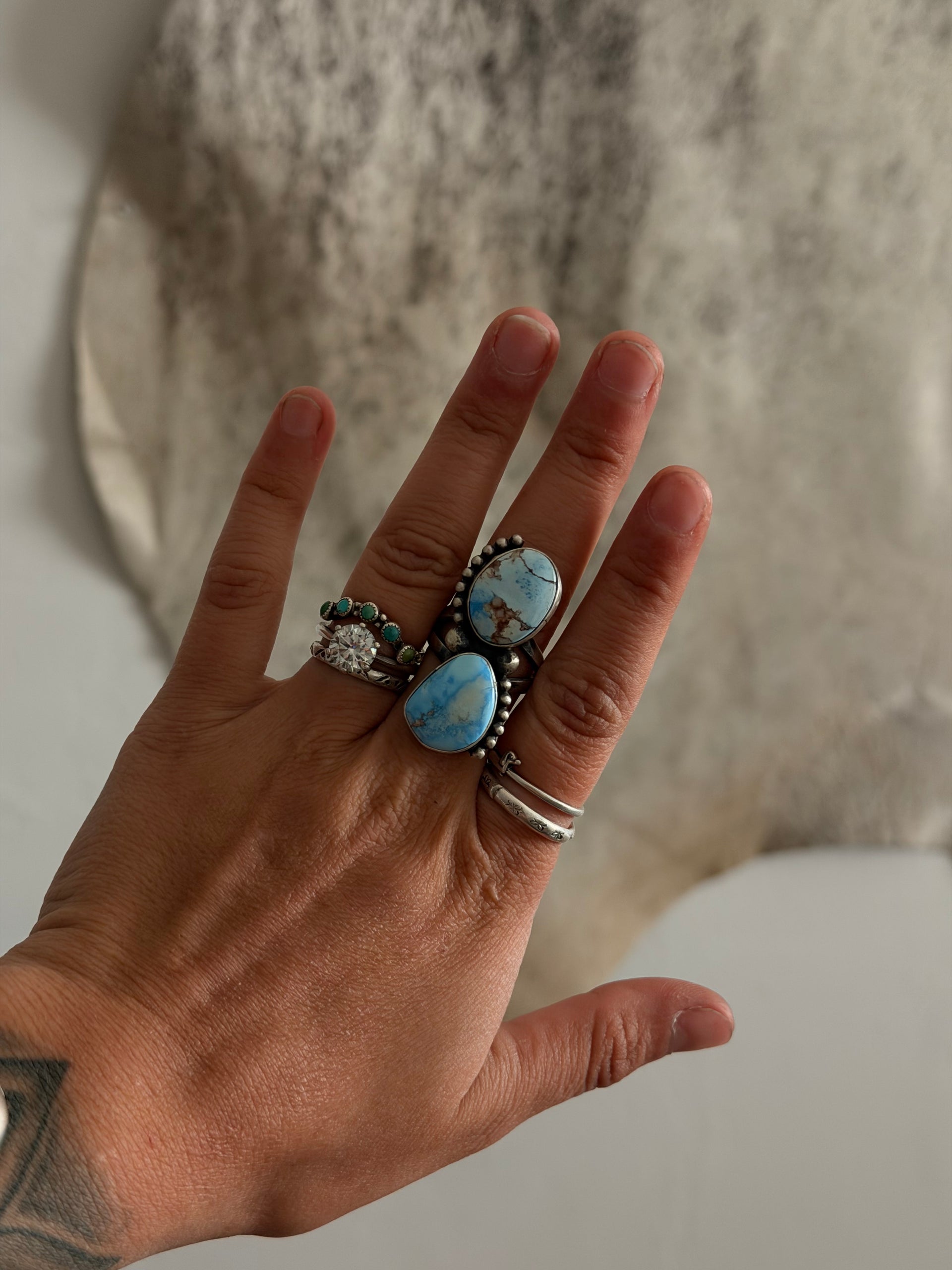Sheila Becenti Golden Hills Turquoise Sterling Silver Ring Size 8.5