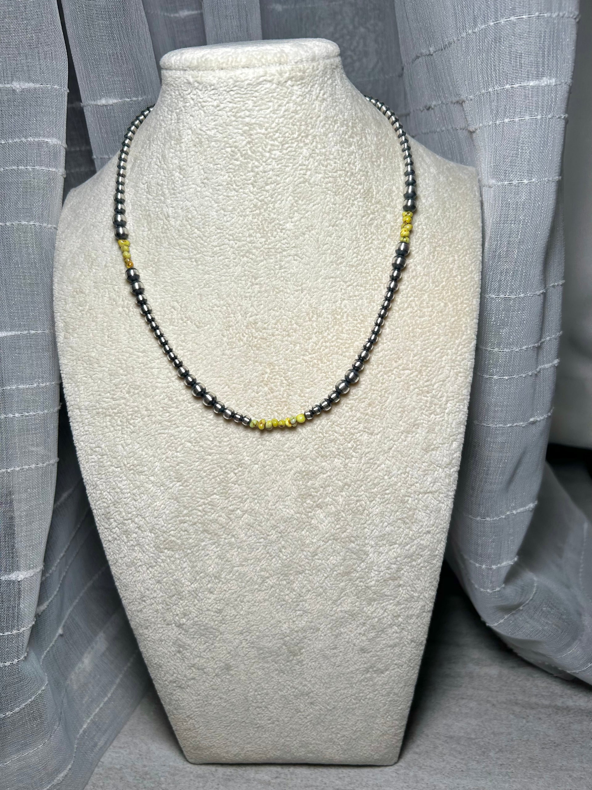 Navajo Strung Palomino Variscite & Sterling Silver Necklace