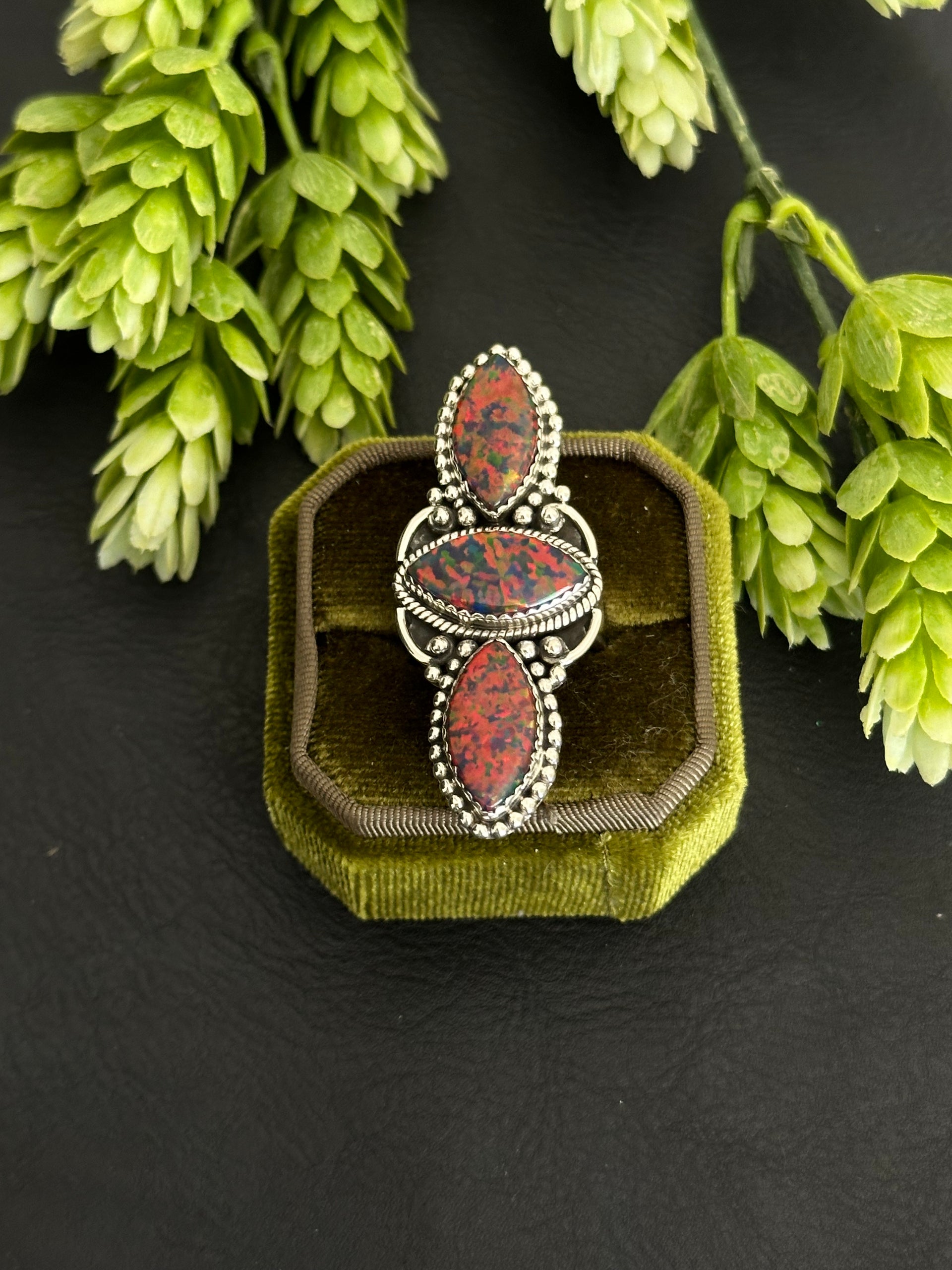 Southwest Handmade Opal & Sterling Silver Adjustable Cluster Ring
