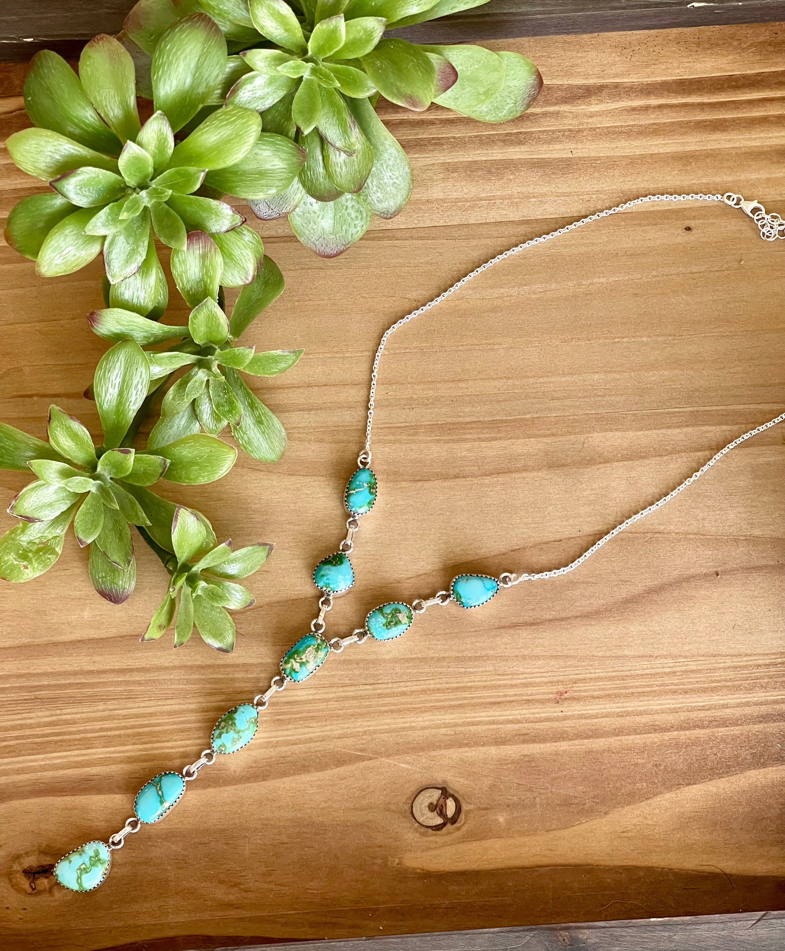 Southwest Handmade Sonoran Mountain Turquoise & Sterling Silver Lariat Necklace