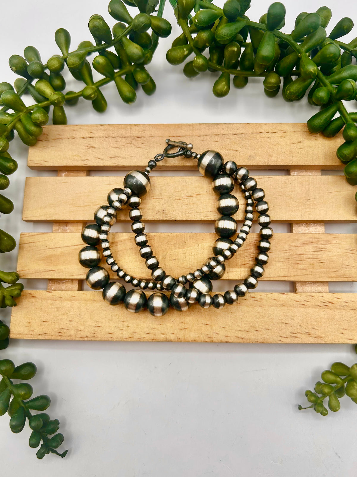 Navajo Strung Sterling Silver Link  Bracelet