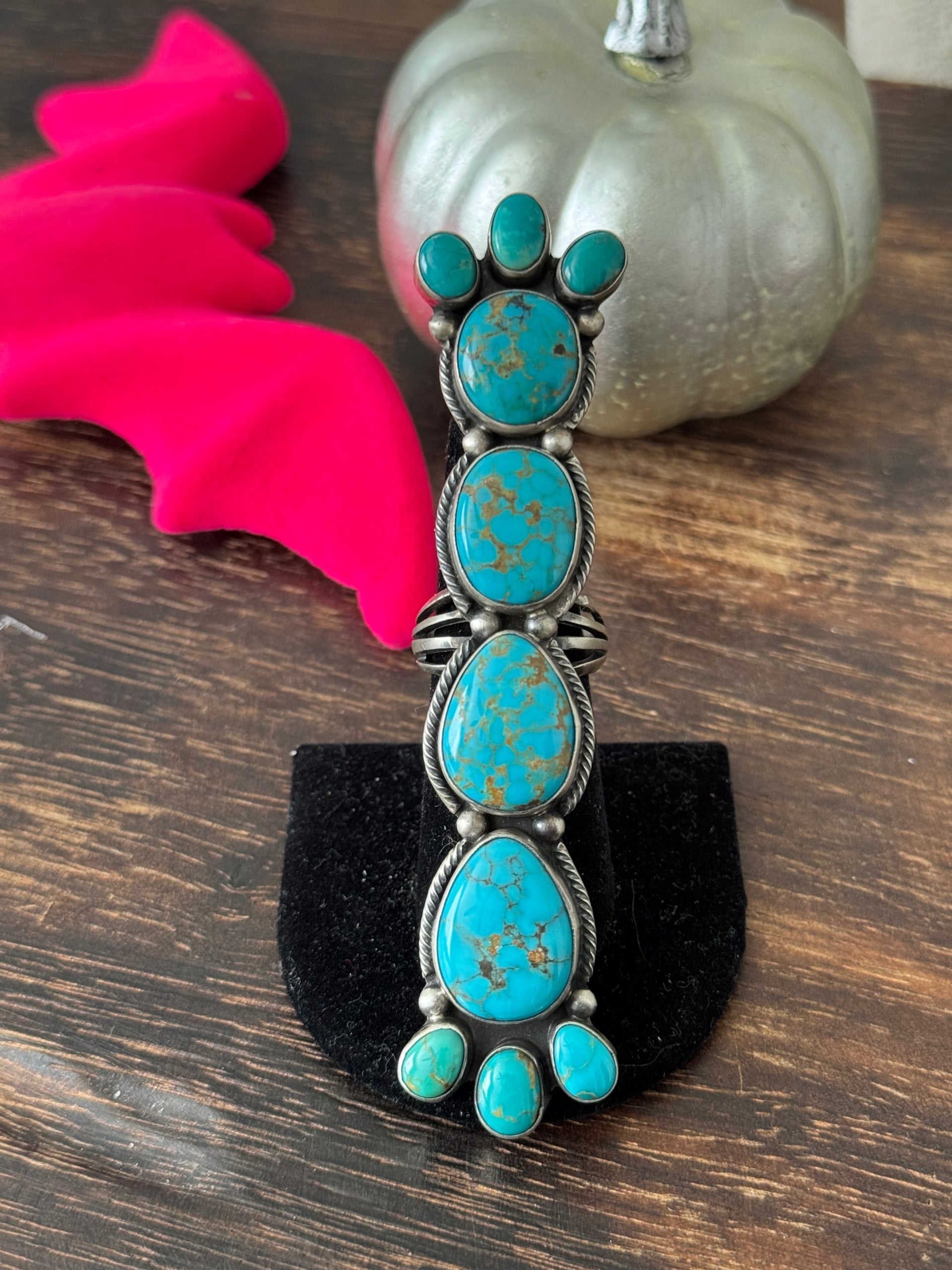 Navajo Made Kingman Turquoise & Sterling Silver Ring Size 9