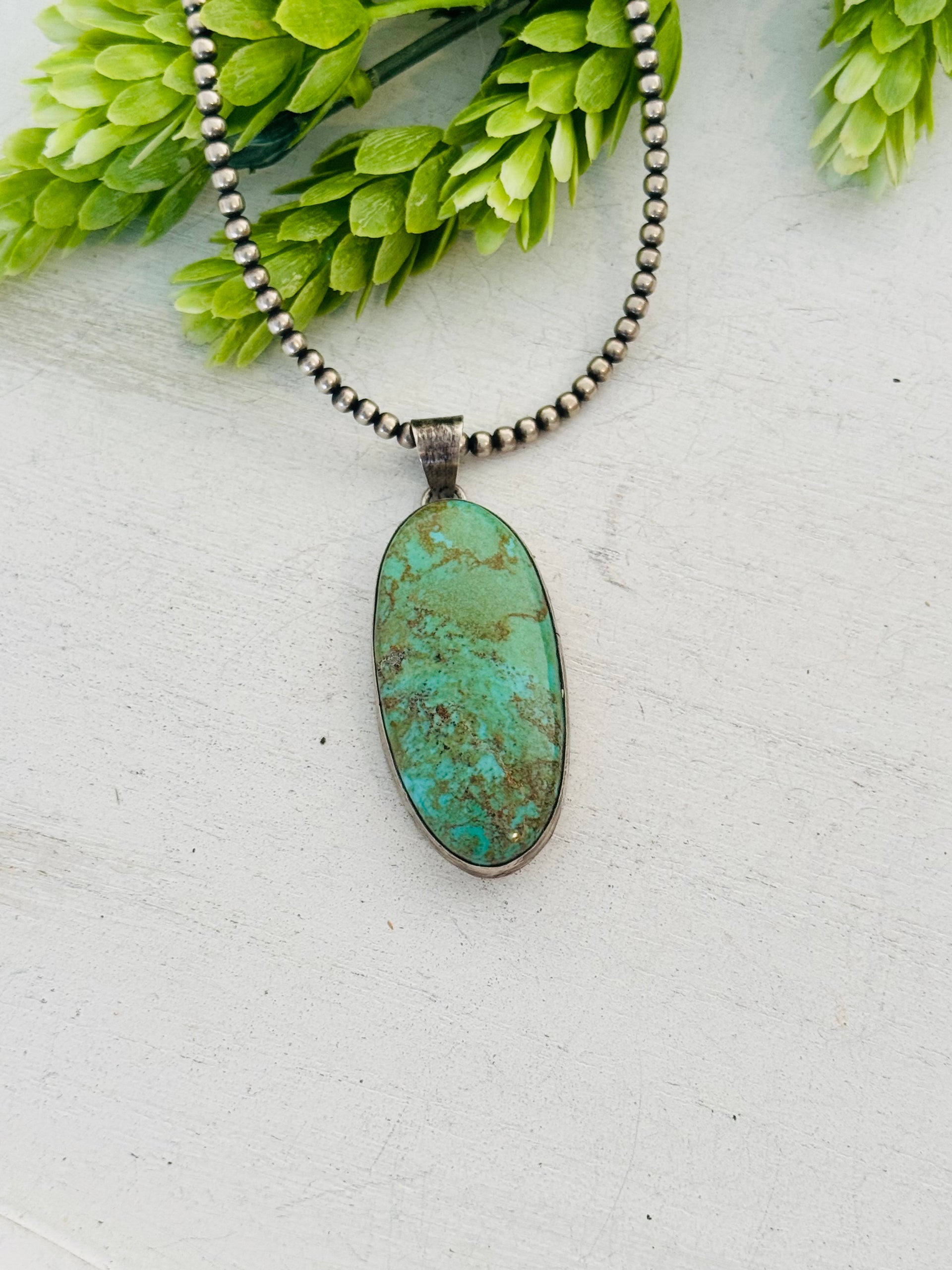 Navajo Made Kingman Turquoise & Sterling Silver Pendant