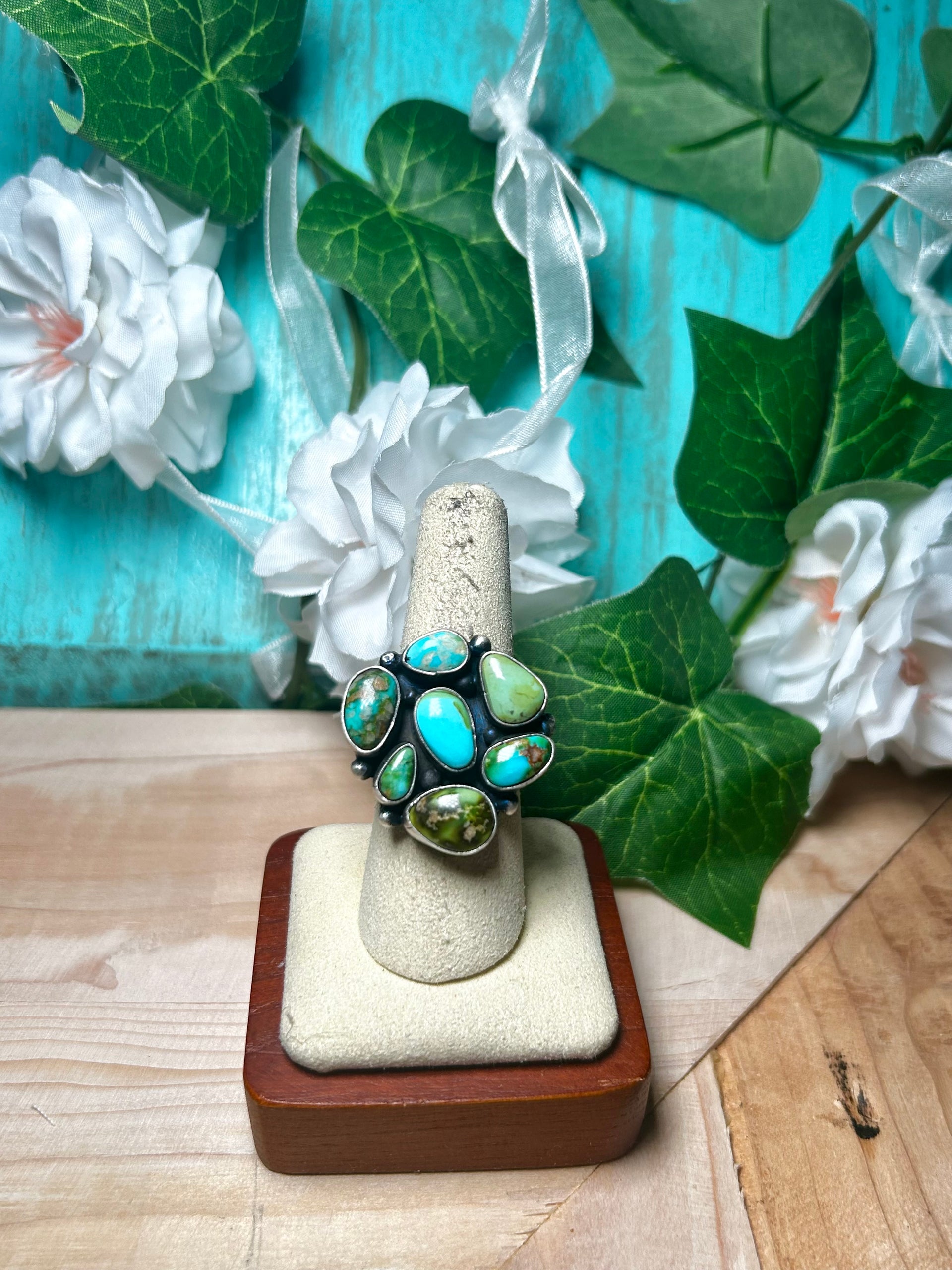 Navajo Made Sonoran Mountain Turquoise & Sterling Silver Ring Size 8