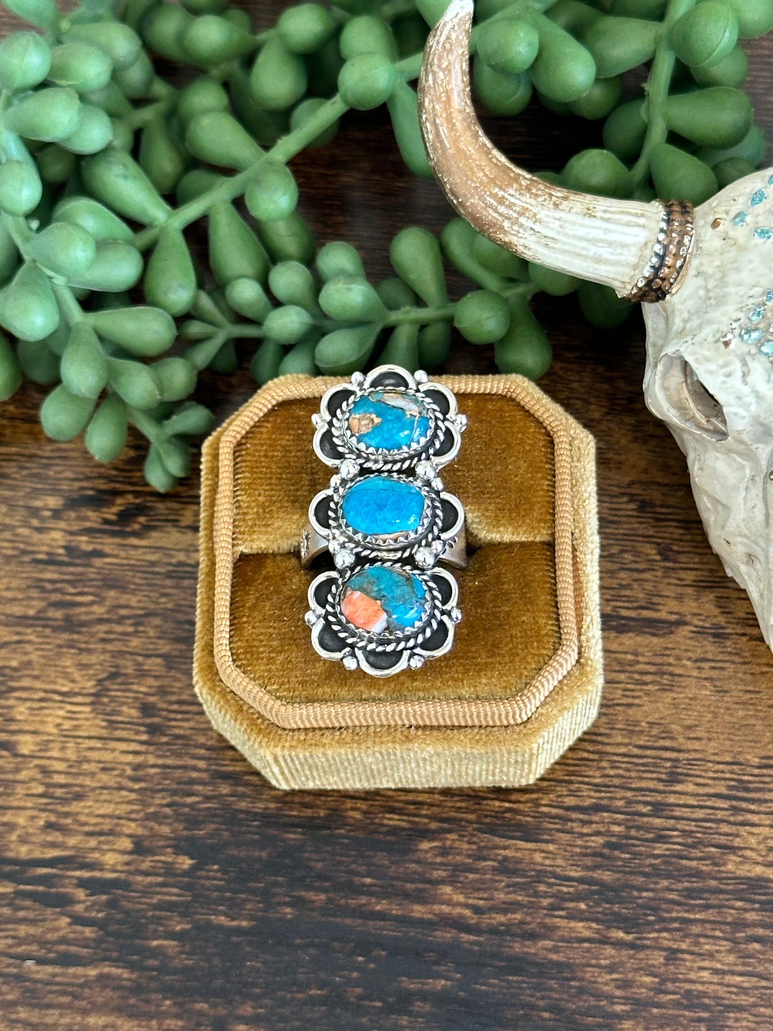 Southwest Handmade Mohave Turquoise & Sterling Silver Adjustable Ring