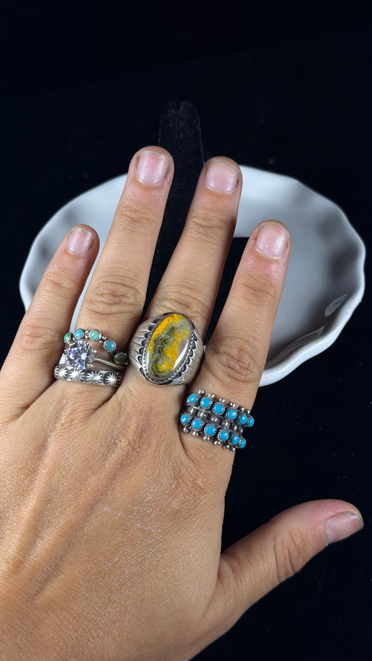 Navajo Made BB Agate & Sterling Silver Cast Ring Size 9