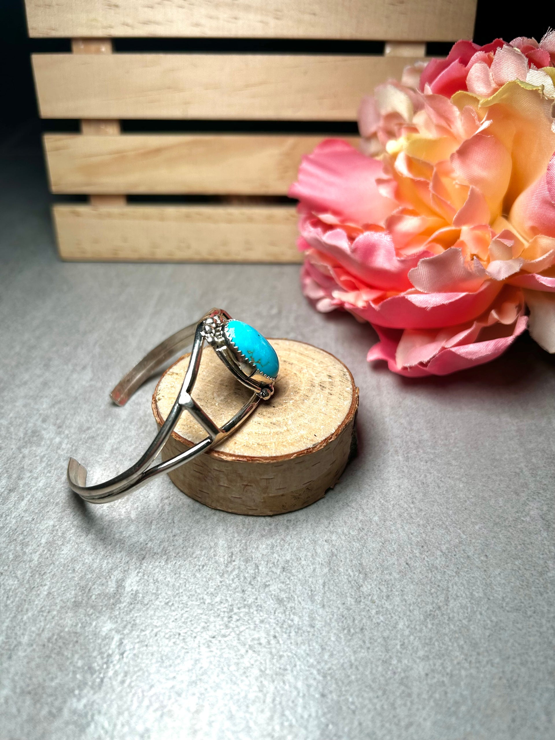 Navajo Made Kingman Turquoise & Sterling Silver Cuff Bracelet