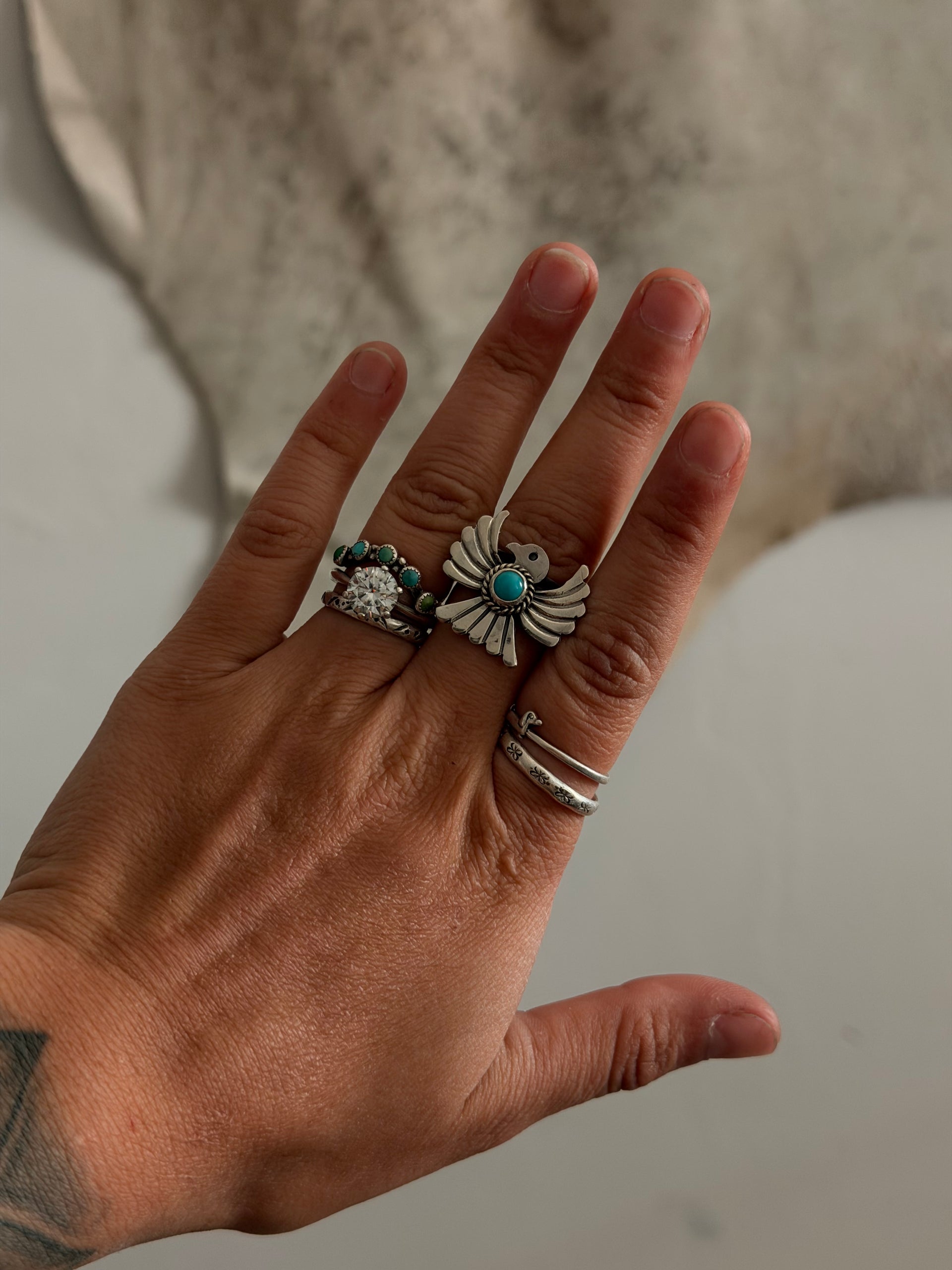 Delayne Reeves Kingman Turquoise & Sterling Silver Thunderbird Ring