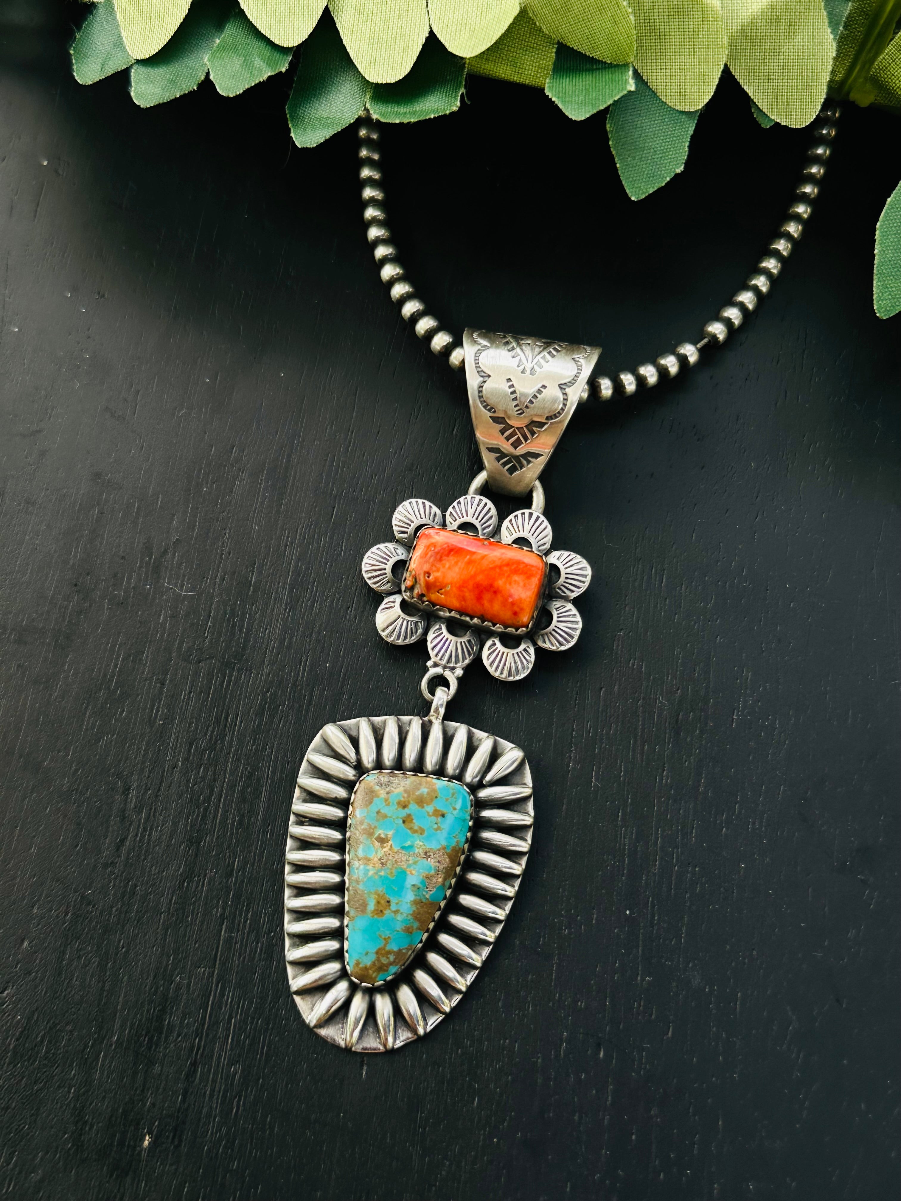 Navajo Made Multi Stone & Sterling Silver Pendant