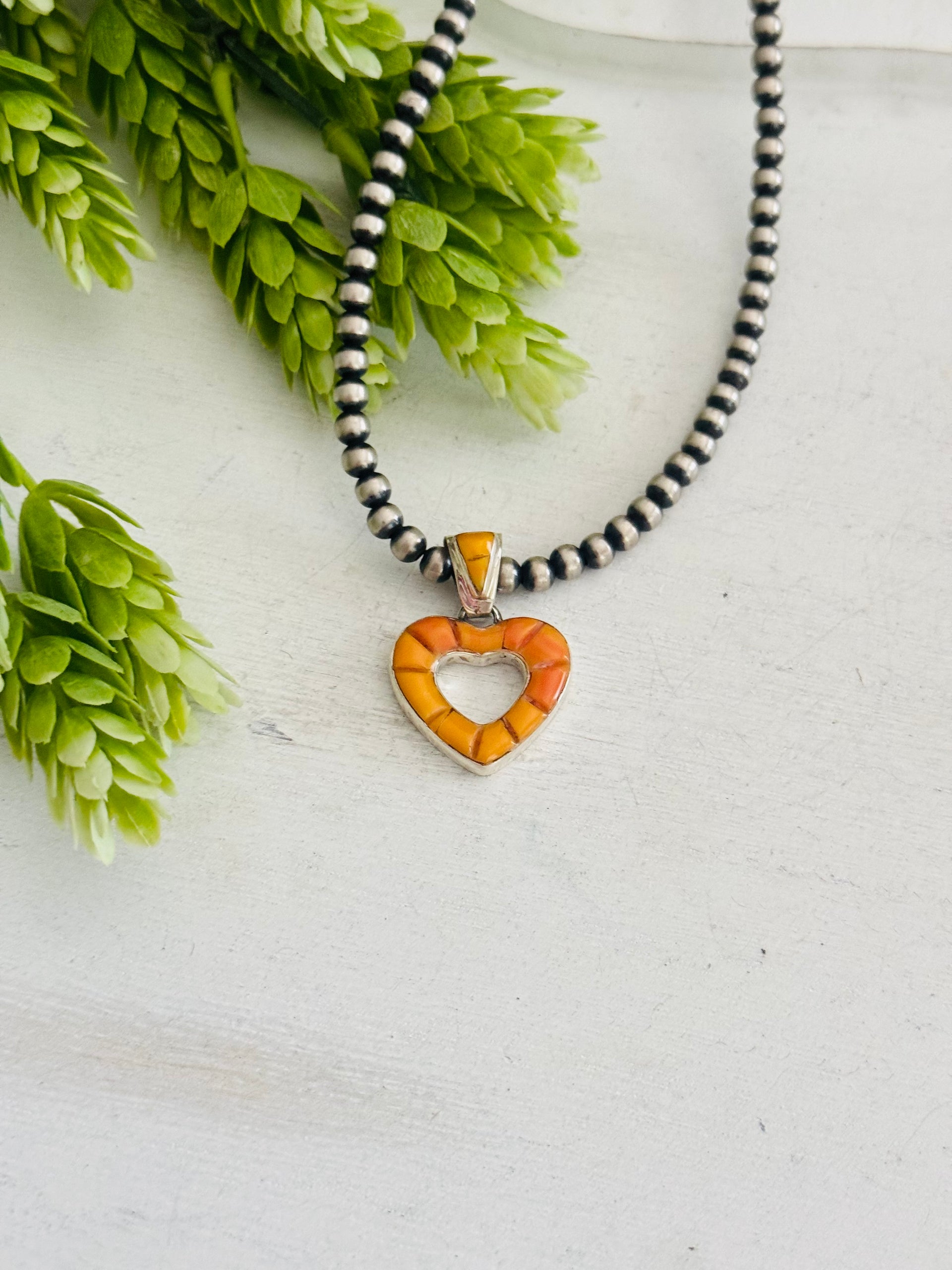 Southwest Spiny Oyster & Sterling Silver Cobblestone Heart Pendant