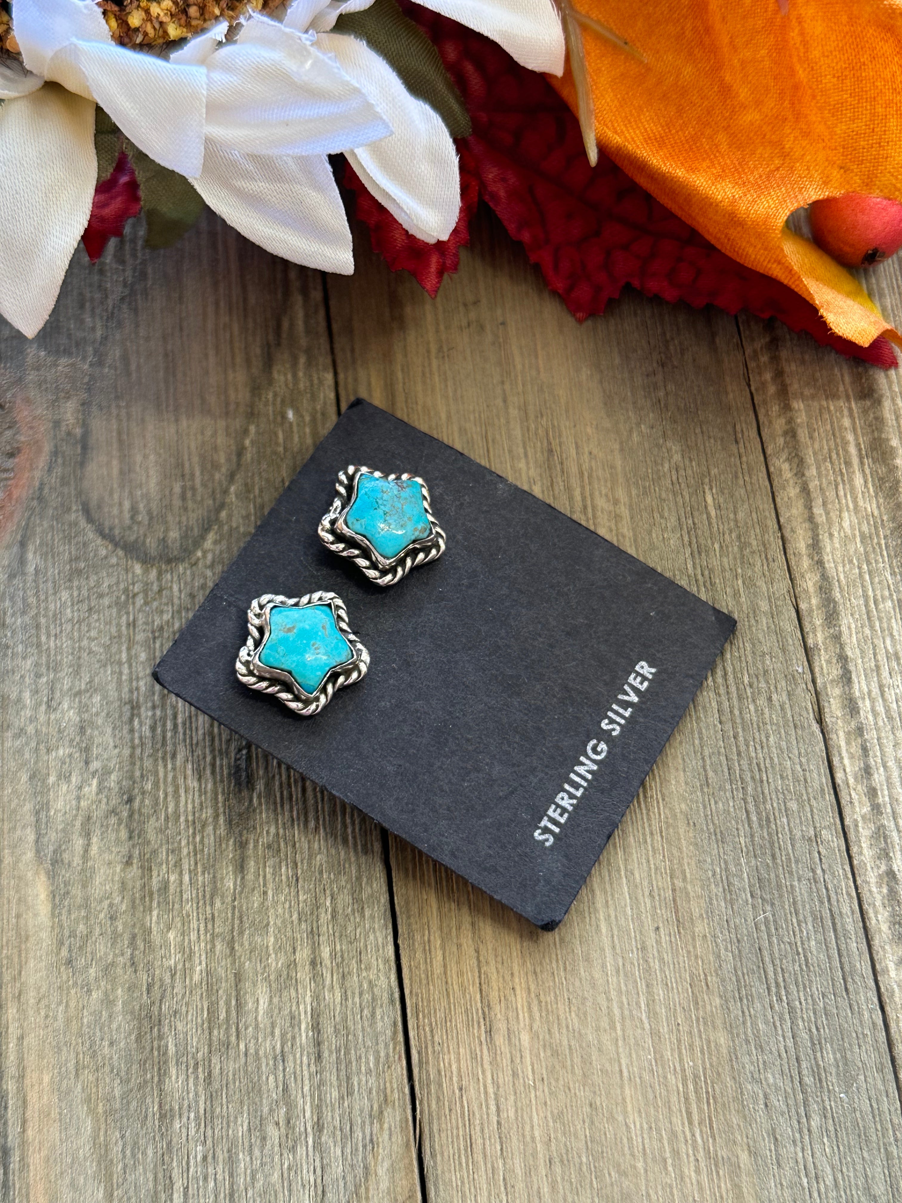 Southwest Handmade Mohave Turquoise & Sterling Silver Star Post Earrings