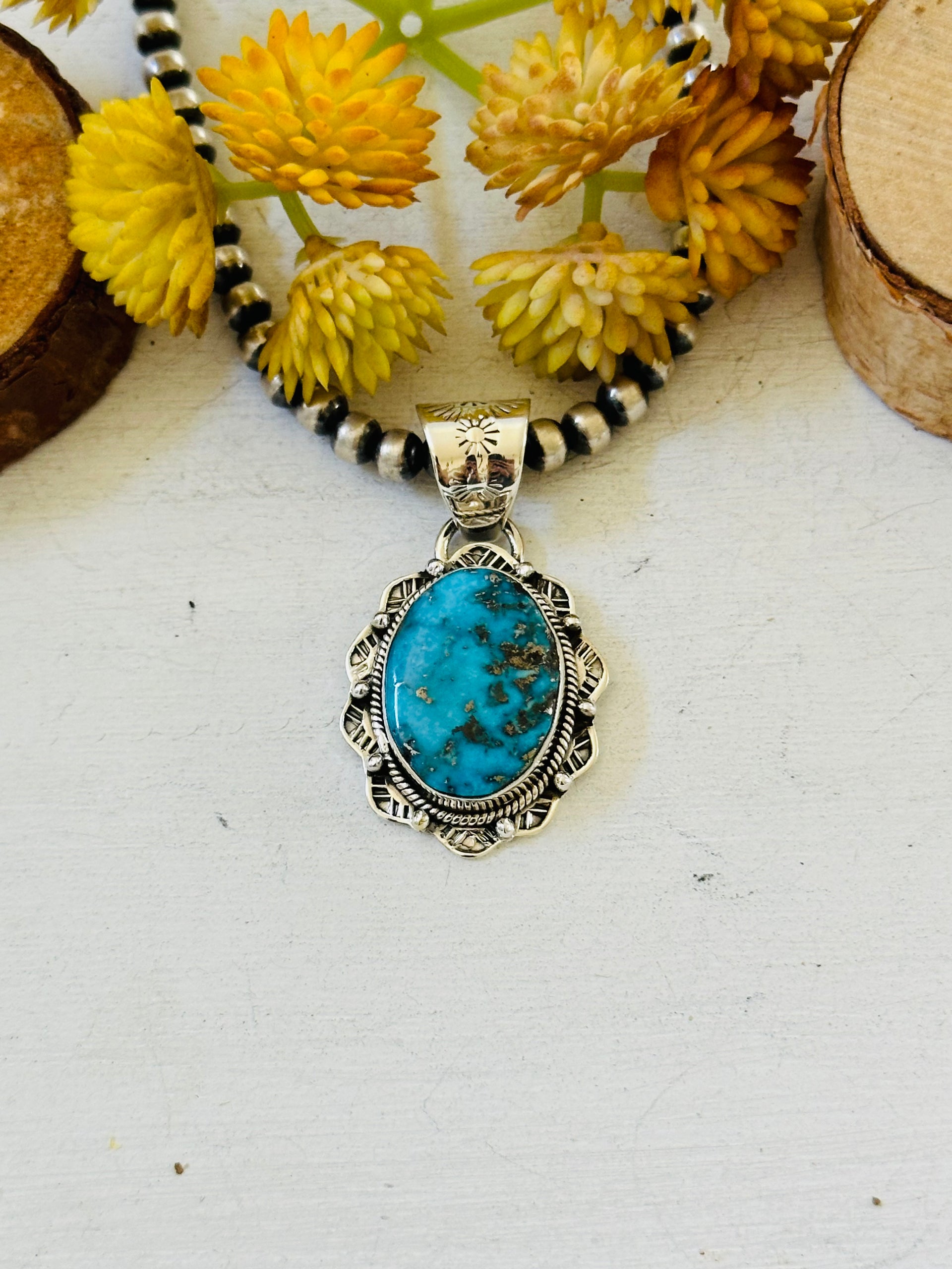 Southwest Handmade Blue Ridge Turquoise & Sterling Silver Pendant