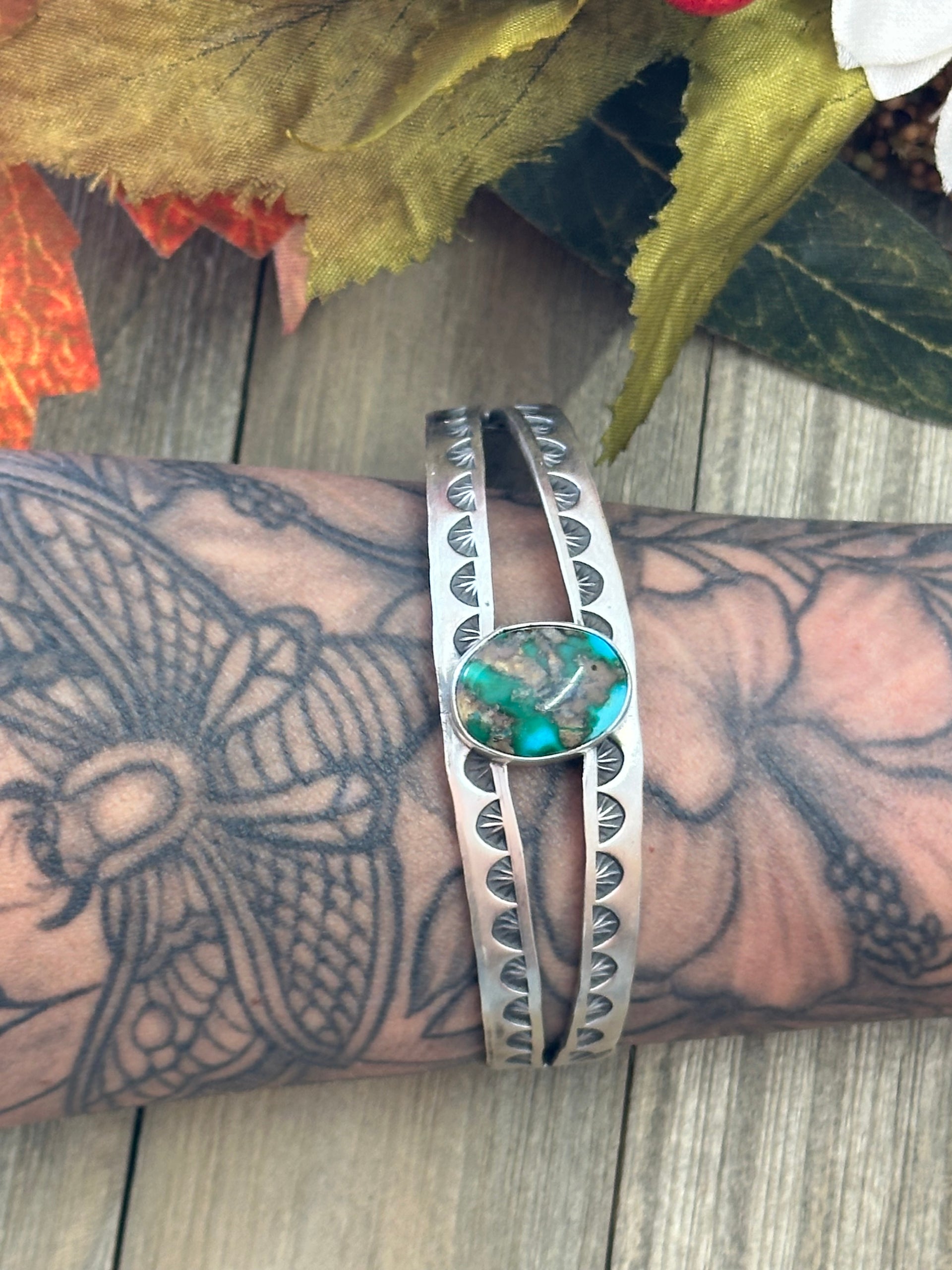 Navajo Made Sonoran Mountain Turquoise & Sterling Silver Cuff Bracelet.