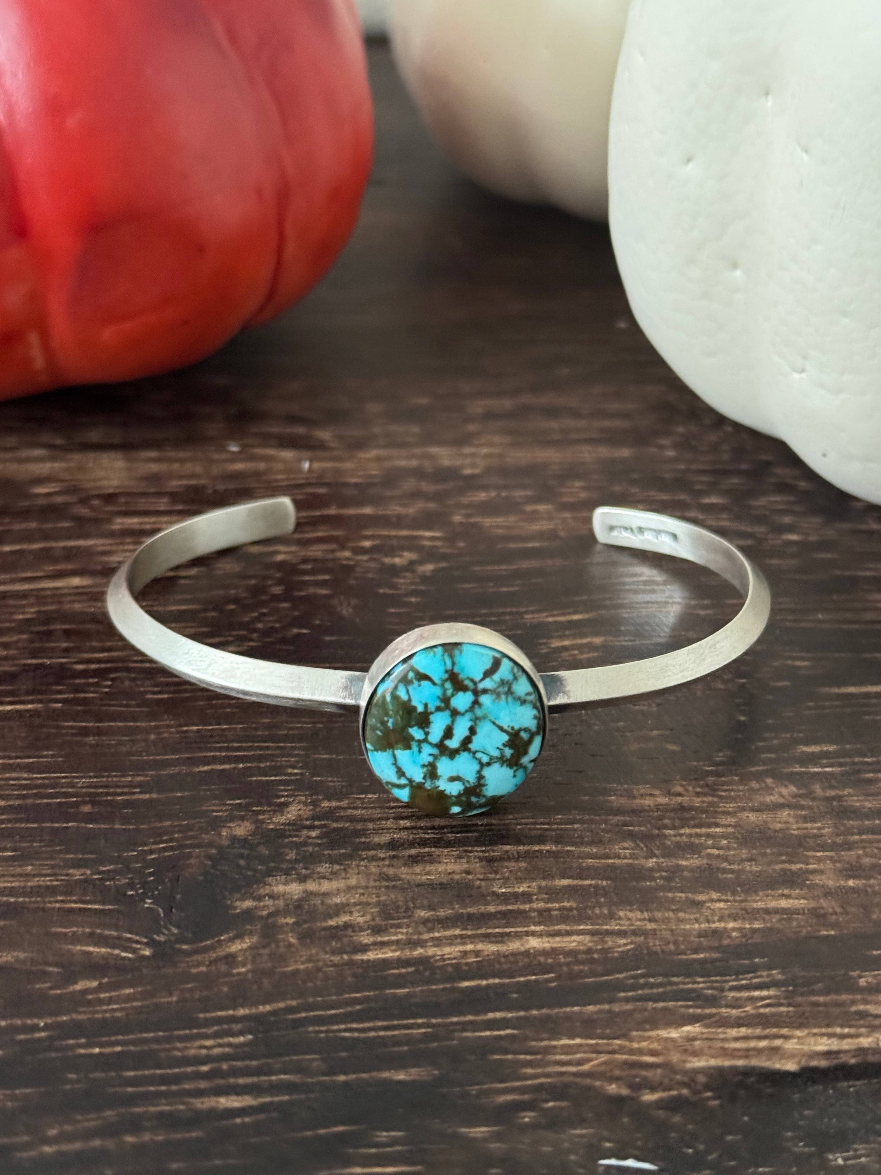 Navajo Made Birdseye Kingman Turquoise & Sterling Silver Cuff Bracelet