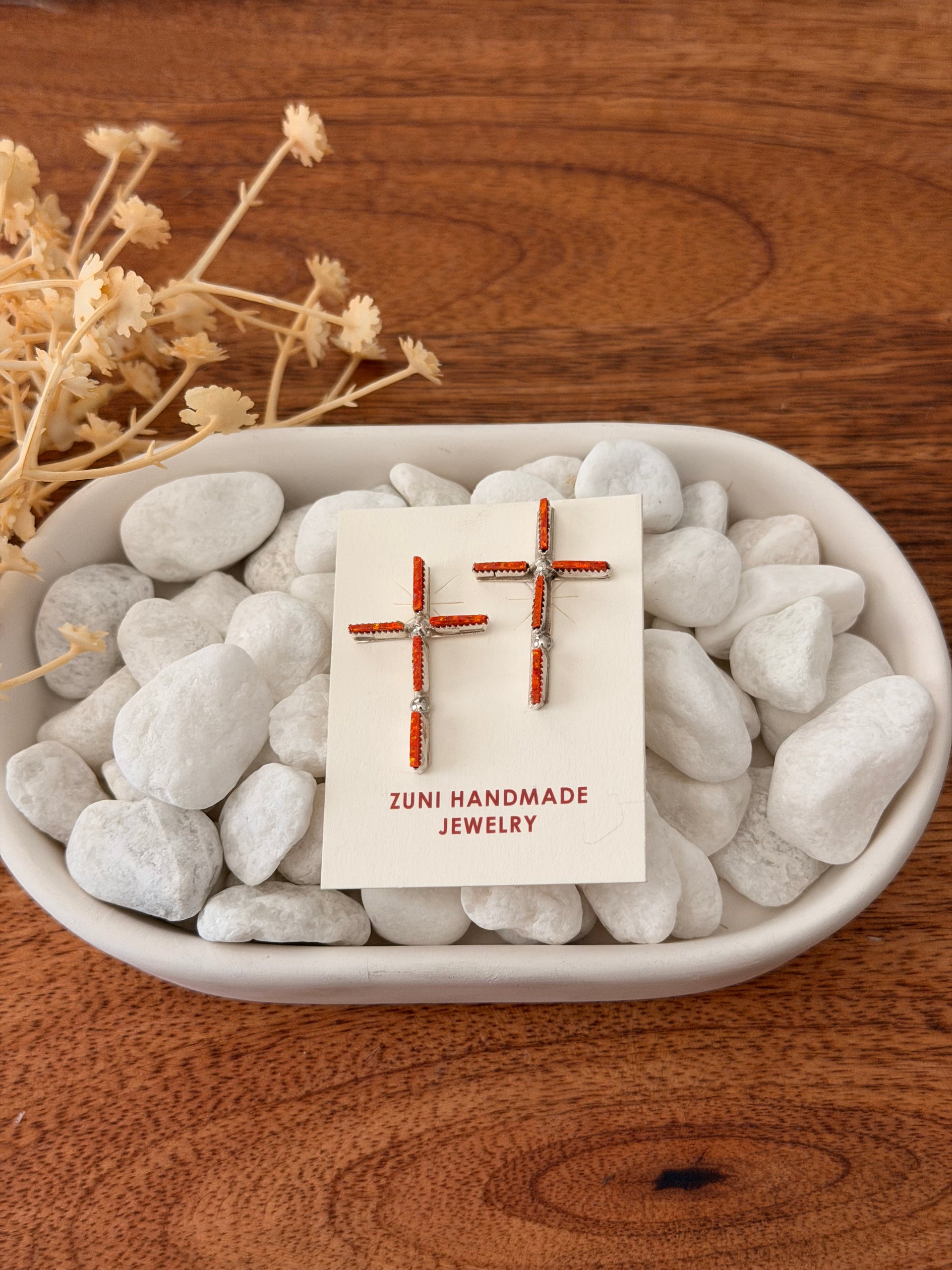 Zuni Made Opal (Man Made) & Sterling Silver Post Cross Earrings