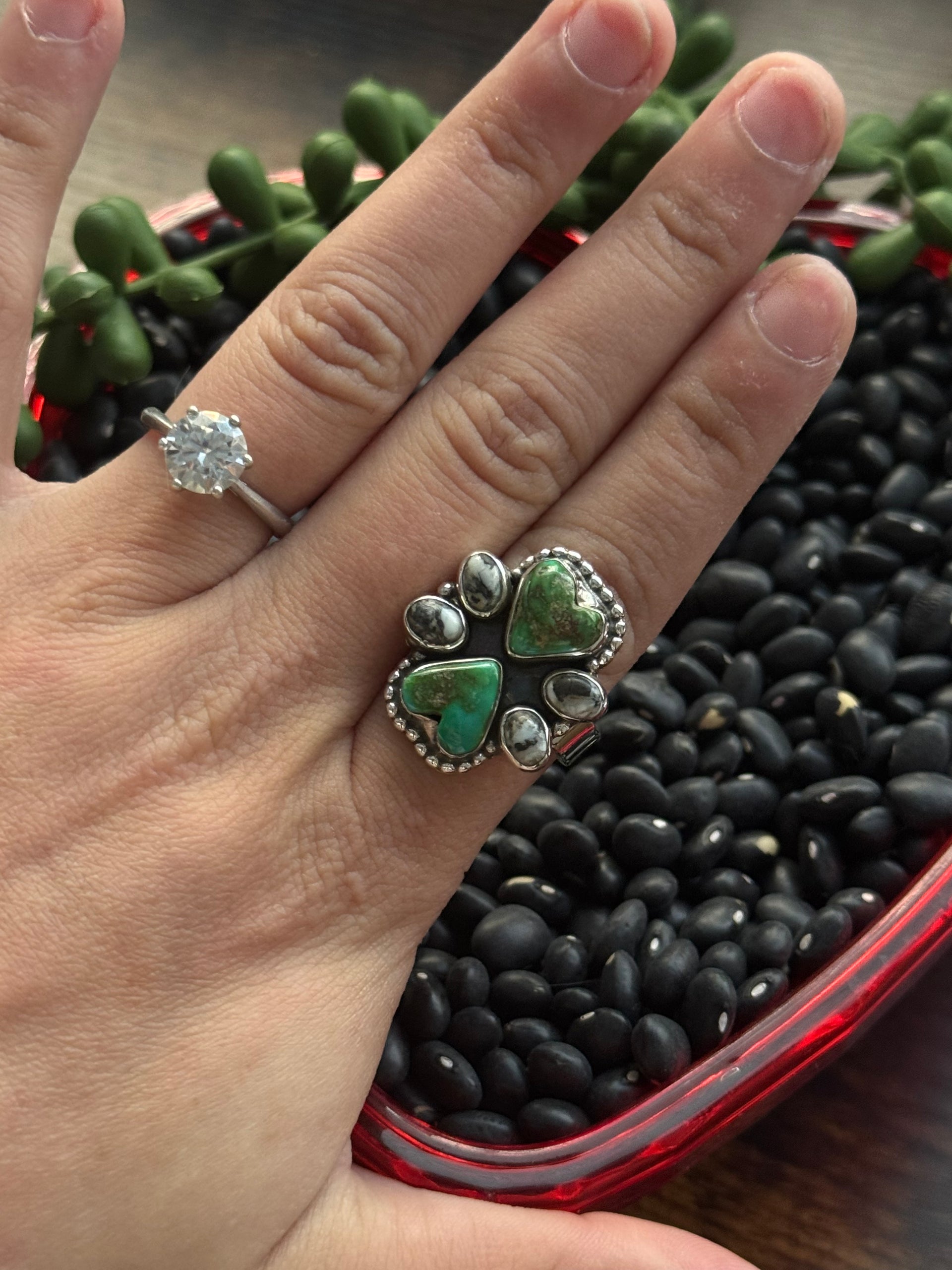 Southwest Handmade Multi Stone & Sterling Silver Adjustable Cluster Ring