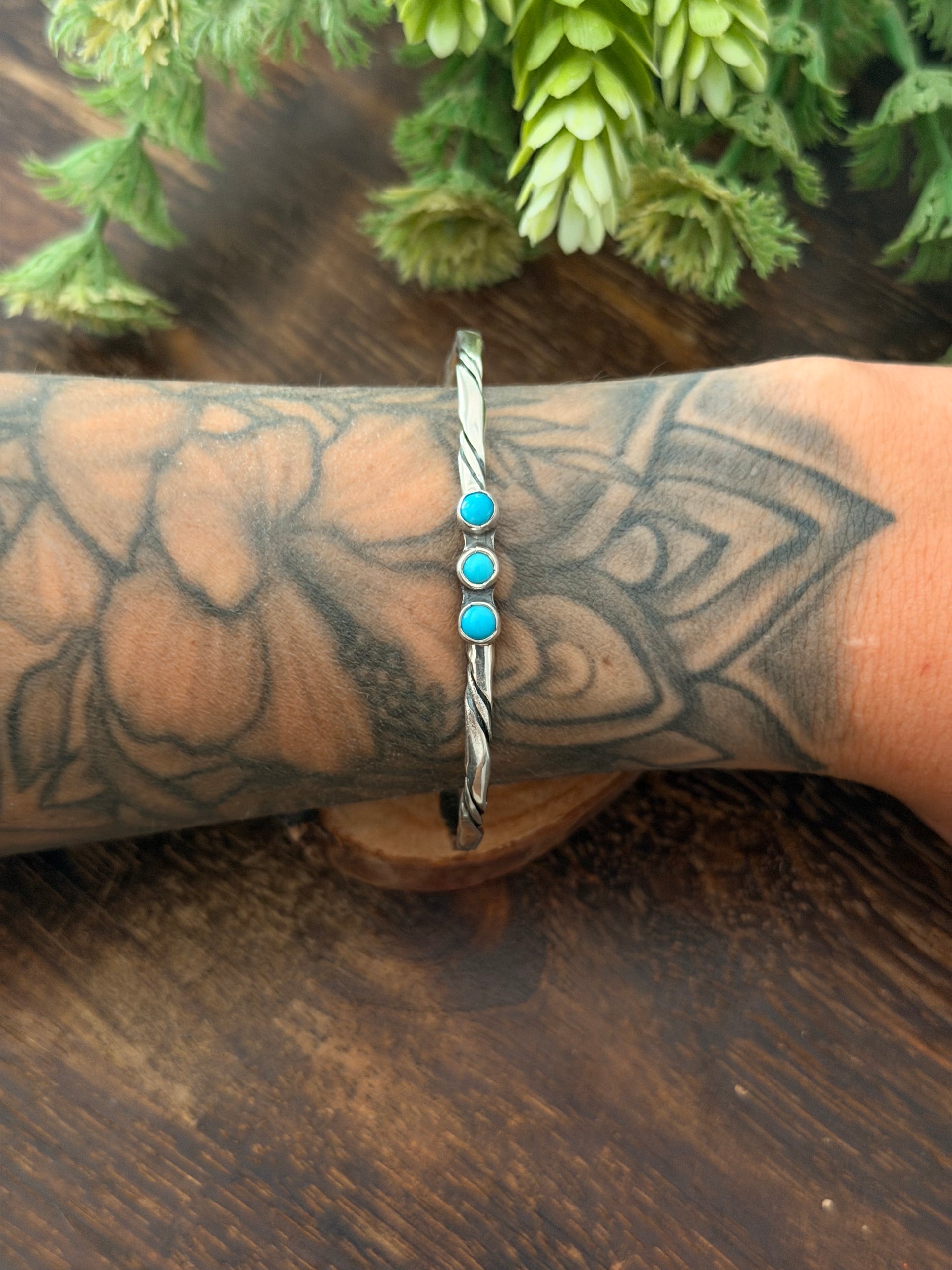 Navajo Made Kingman Turquoise & Sterling Silver Cuff Bracelet