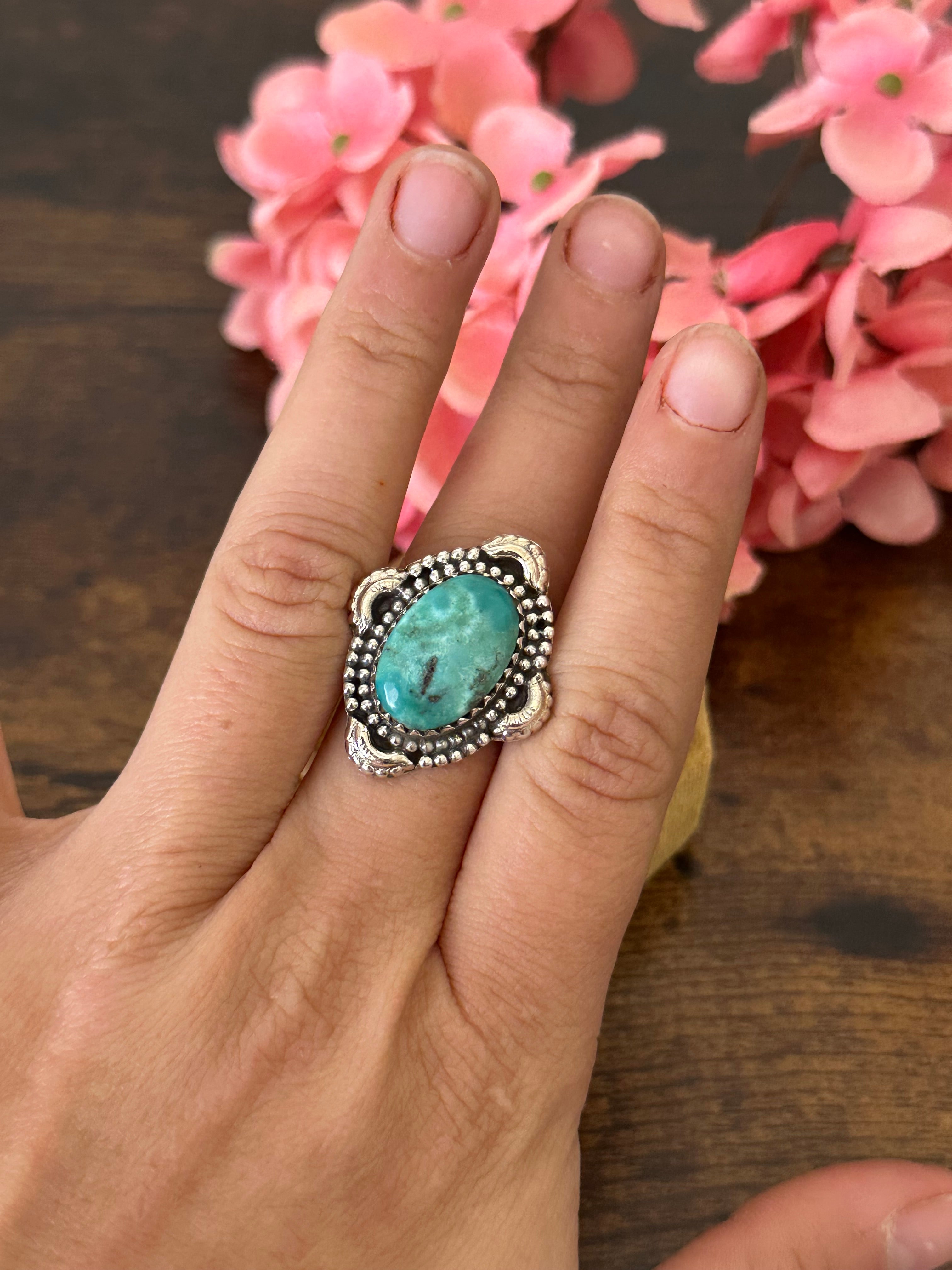 Southwest Handmade Kingman Turquoise & Sterling Silver Ring Size 8