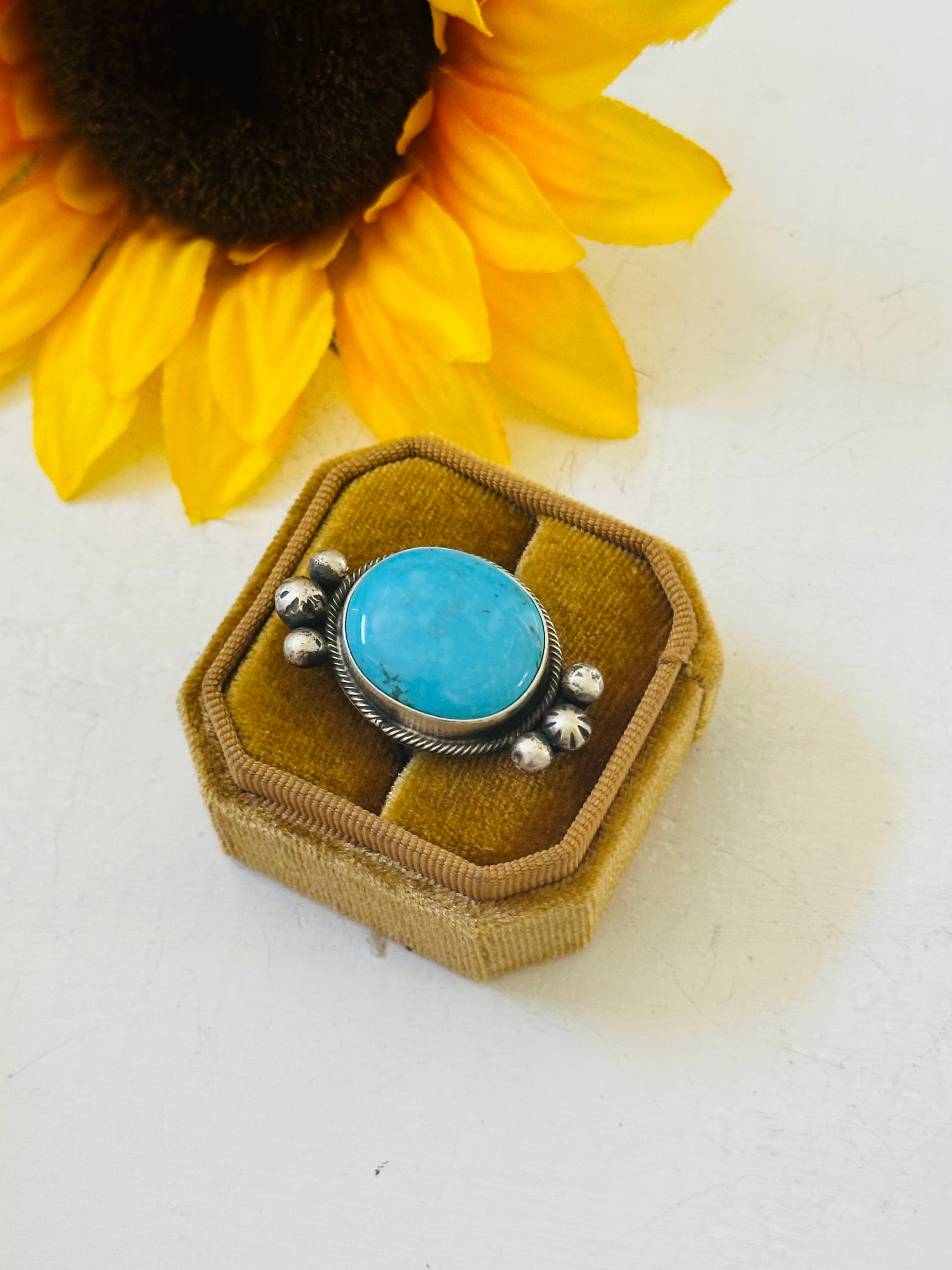 Navajo Made Kingman Turquoise & Sterling Silver Ring Size 6.5