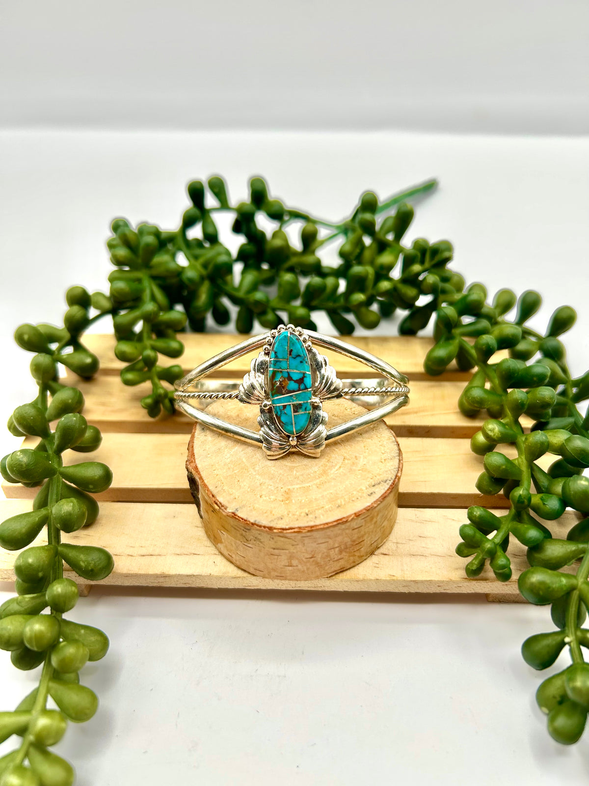Navajo Made Mohave Turquoise & Sterling Silver Cuff Bracelet