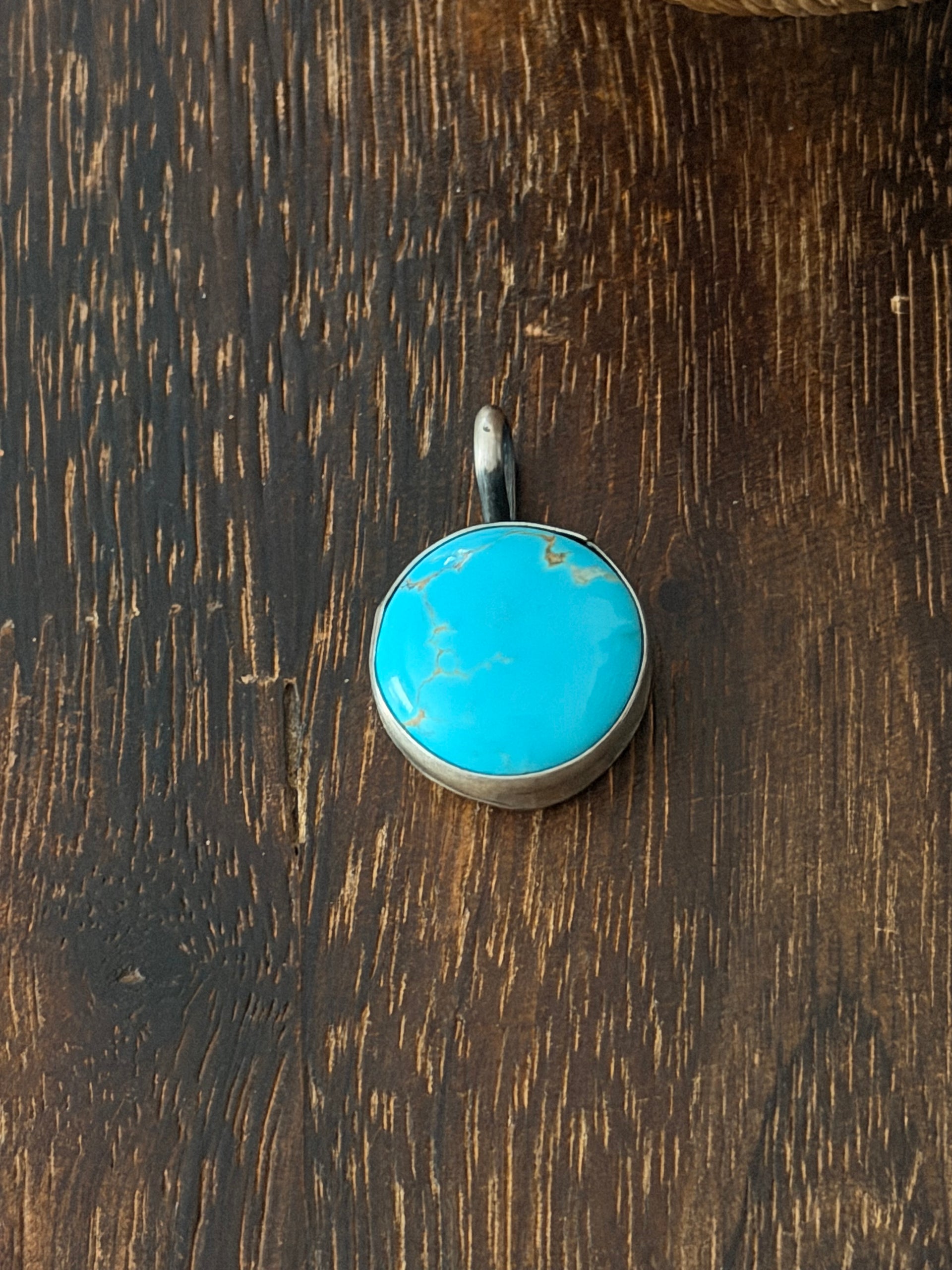Navajo Made Kingman Turquoise & Sterling Silver Pendant