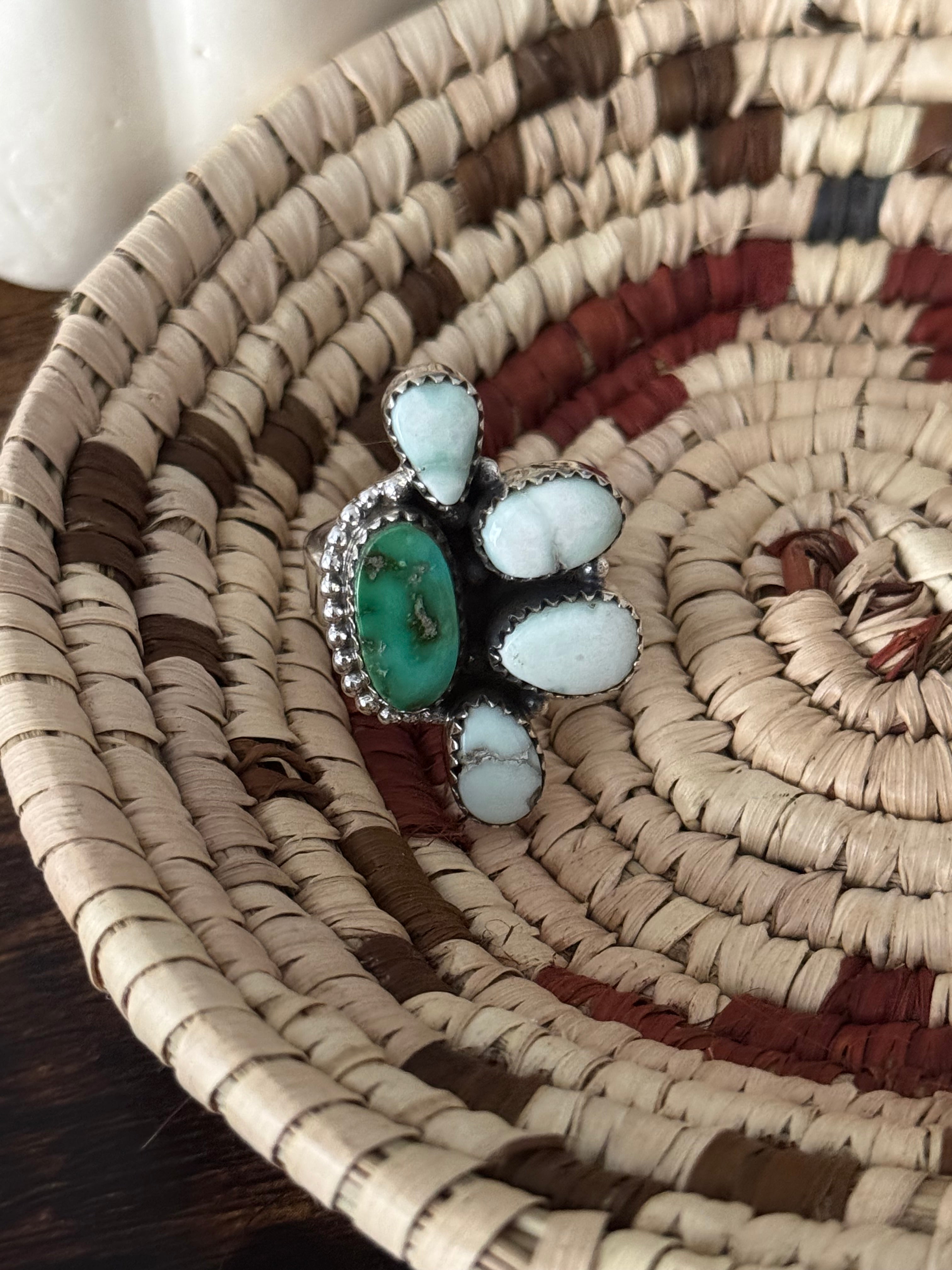 Southwest Handmade Multi Stone & Sterling Silver Adjustable Cluster Ring