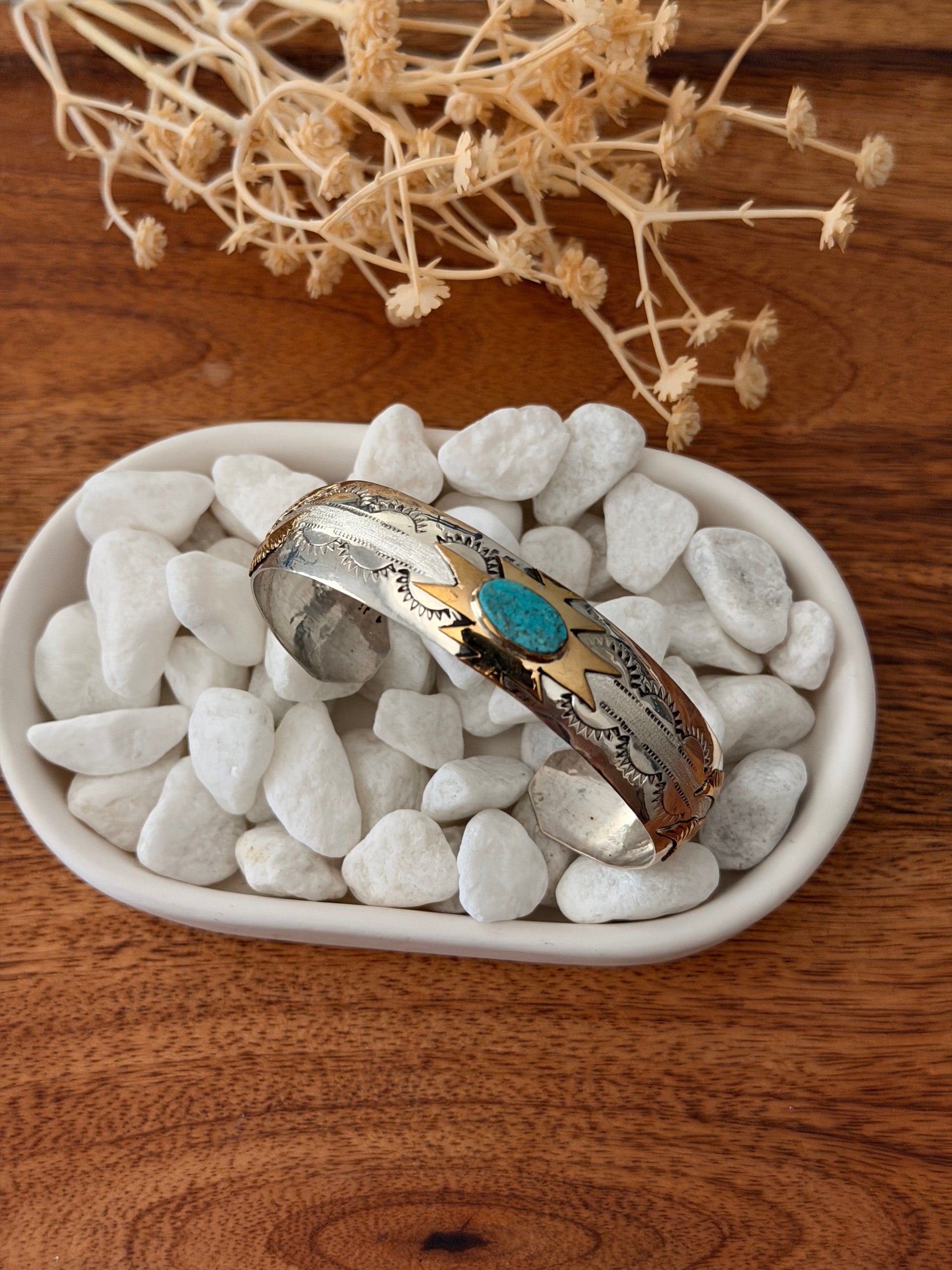 Navajo Made Kingman Turquoise & Sterling Silver Cuff Bracelet