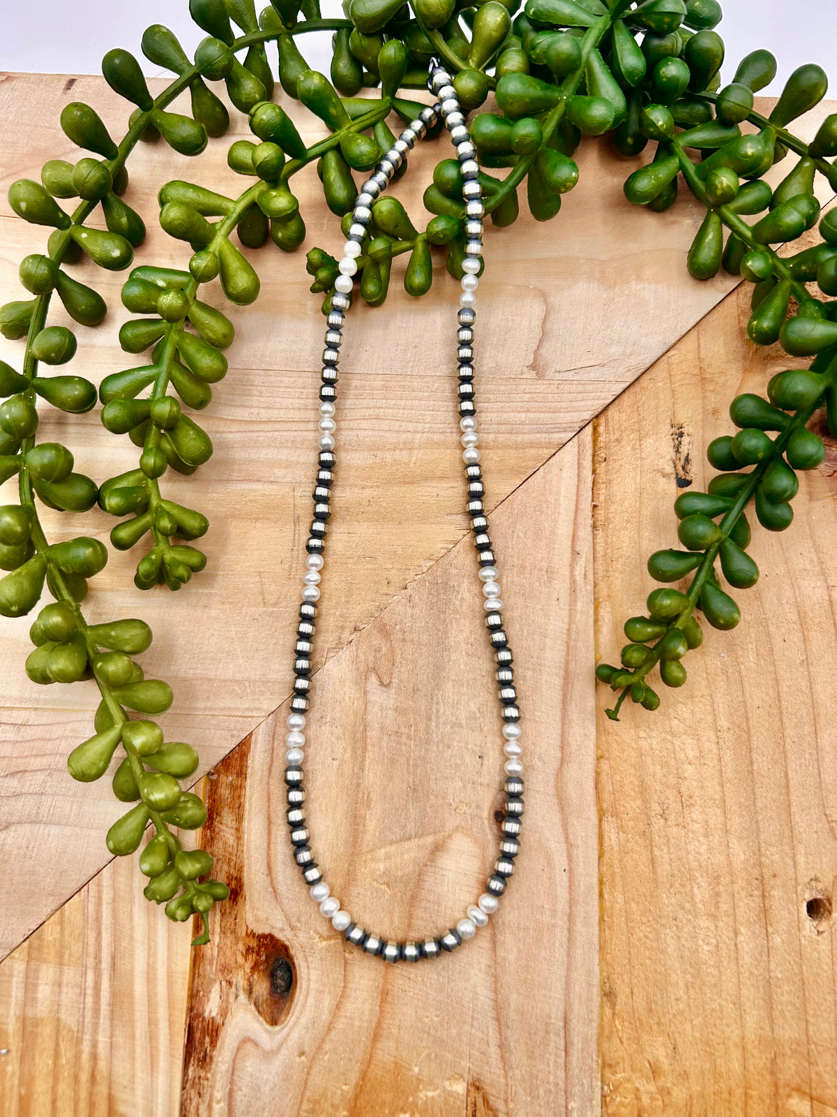 Navajo Made Strung Fresh Water Pearls & Sterling Silver Necklace
