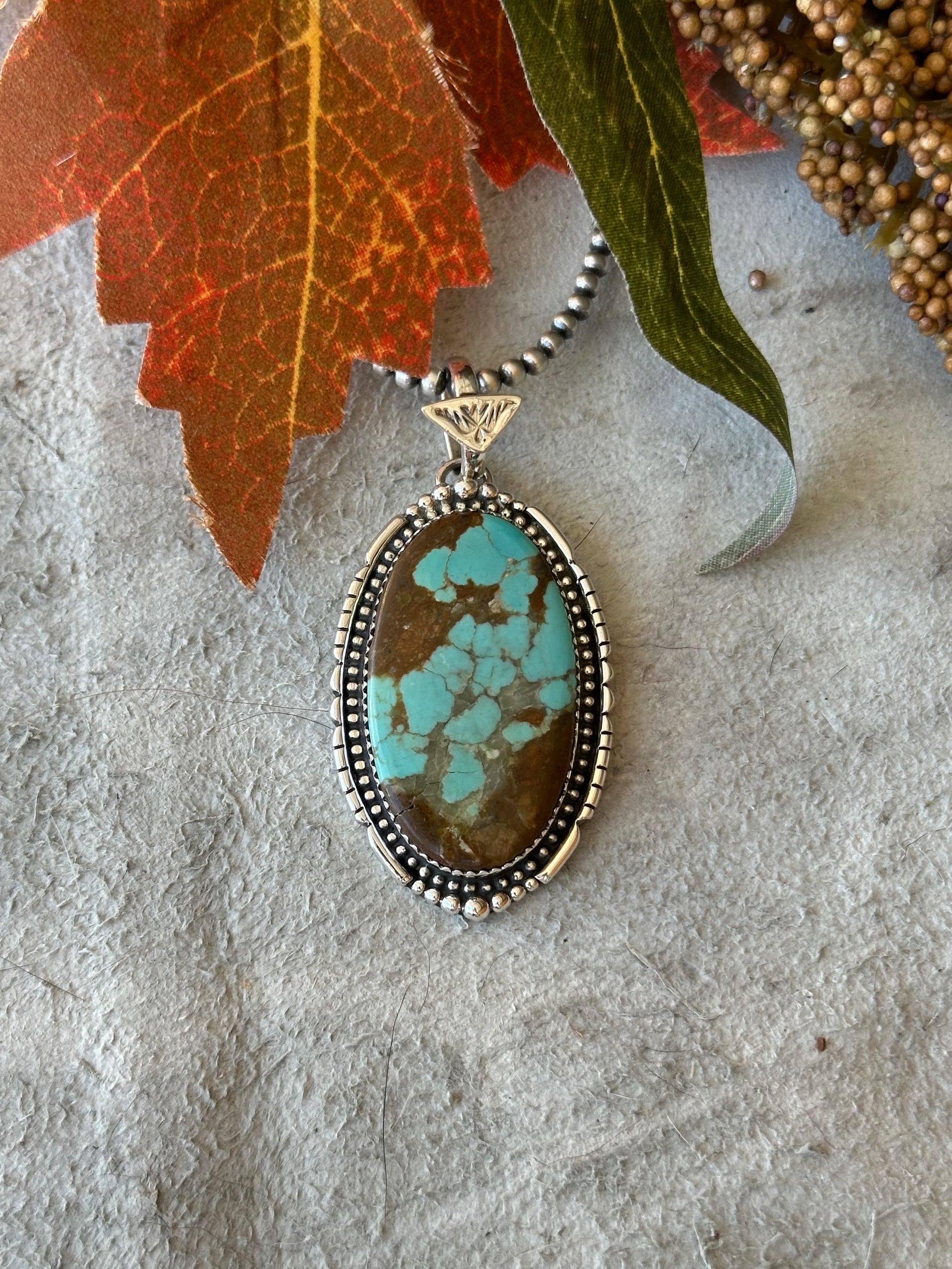 Southwest Handmade #8 Turquoise & Sterling Silver Pendant