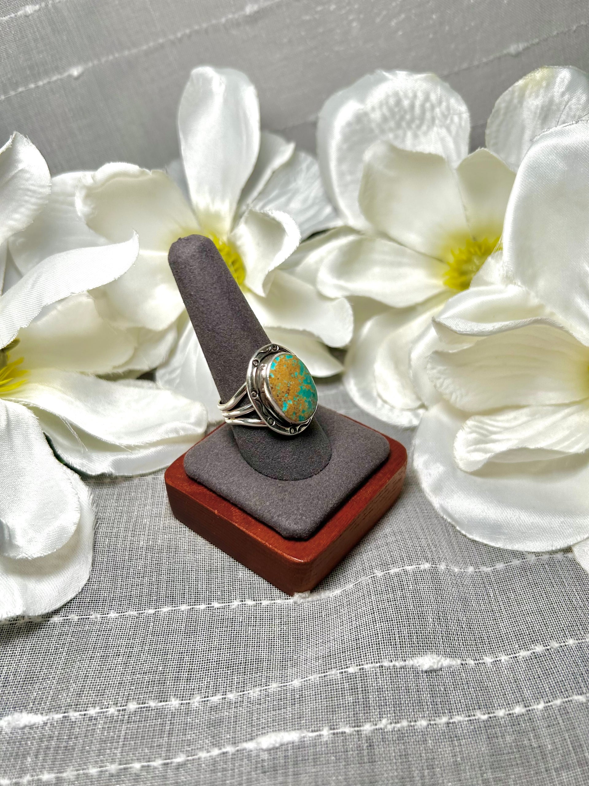 Navajo Made Fox Turquoise & Sterling Silver Ring Size 10