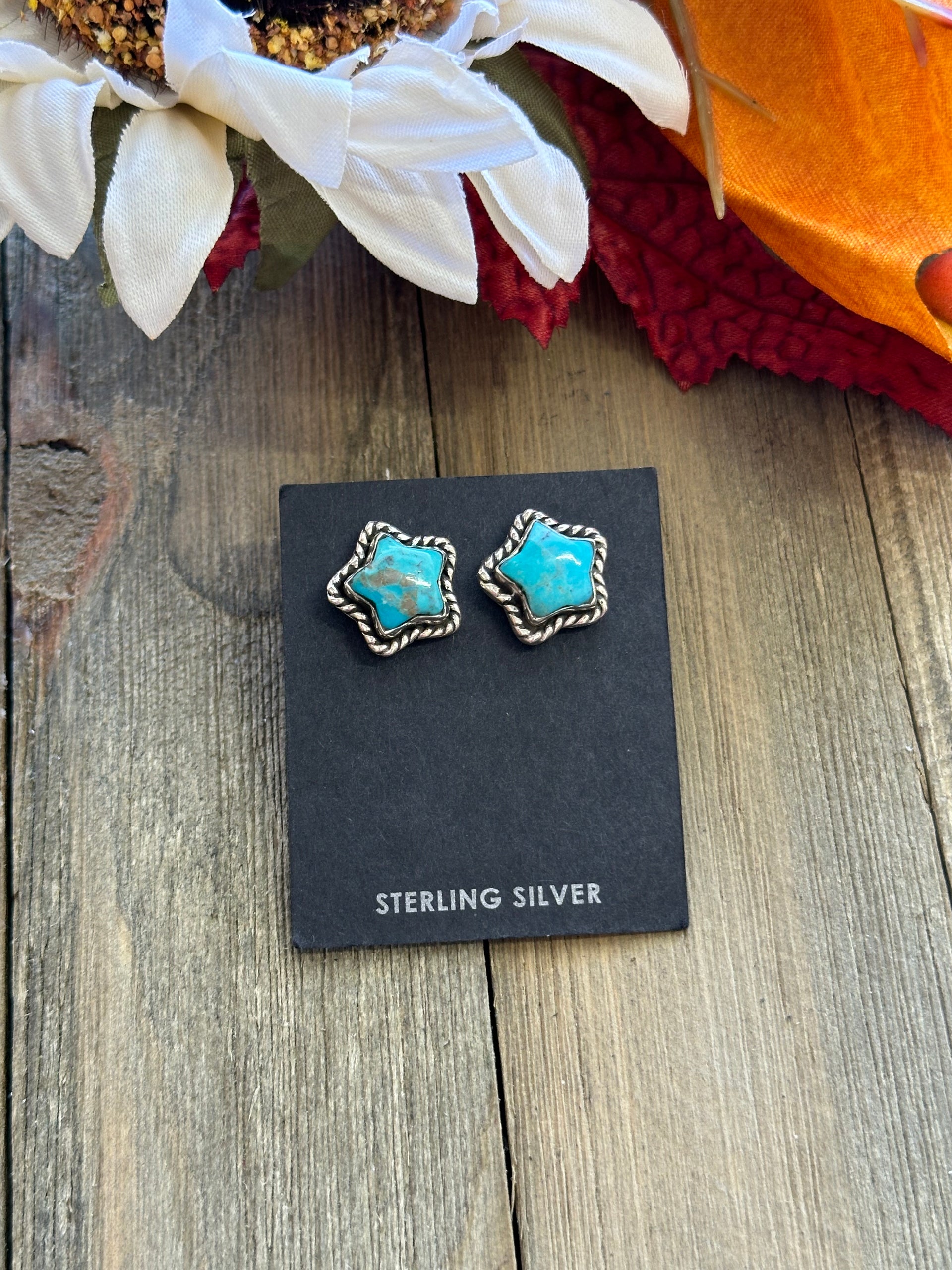 Southwest Handmade Mohave Turquoise & Sterling Silver Star Post Earrings