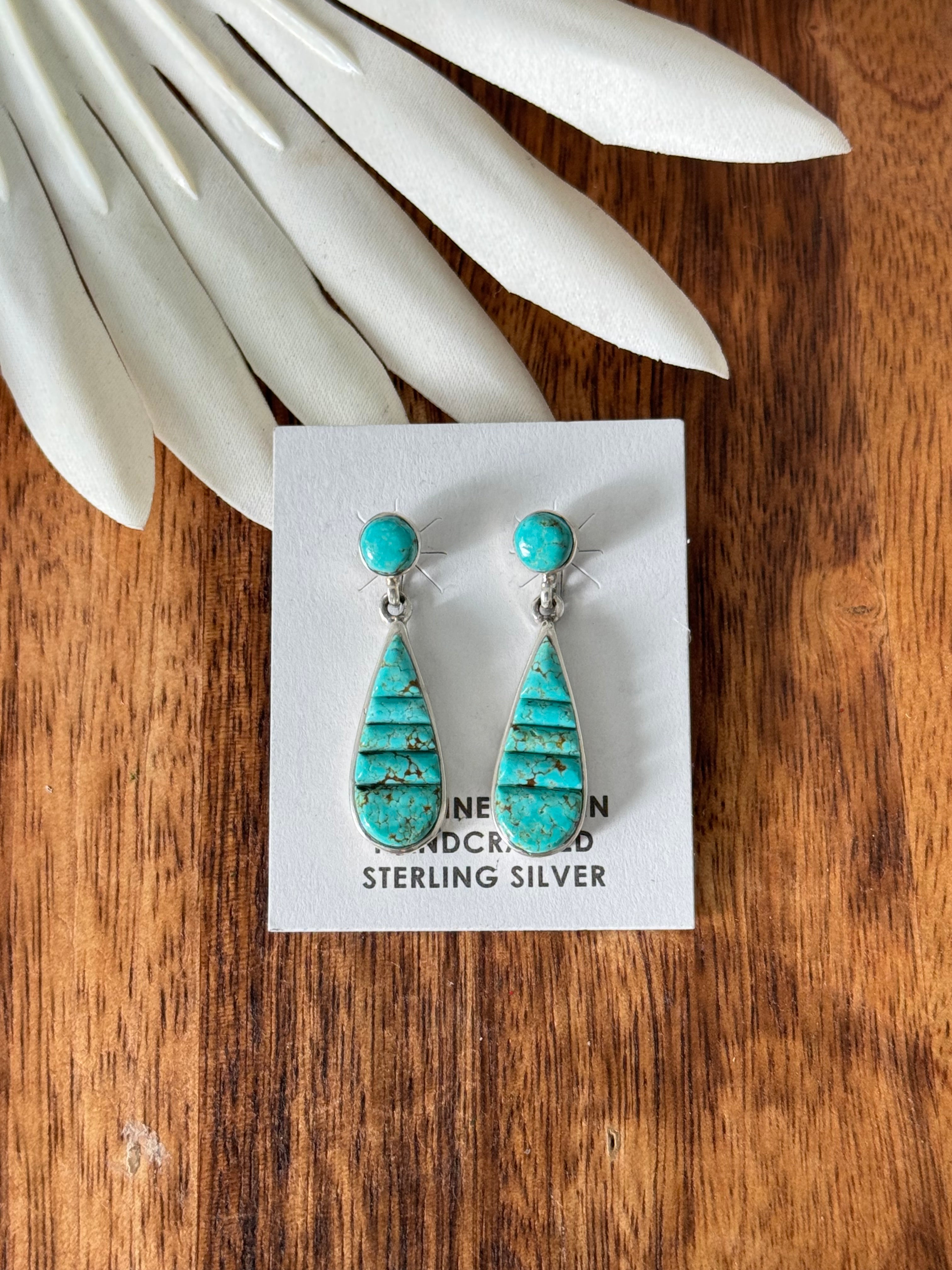 Rick Tolino #8 Turquoise & Sterling Silver Cobblestone Dangle Earrings