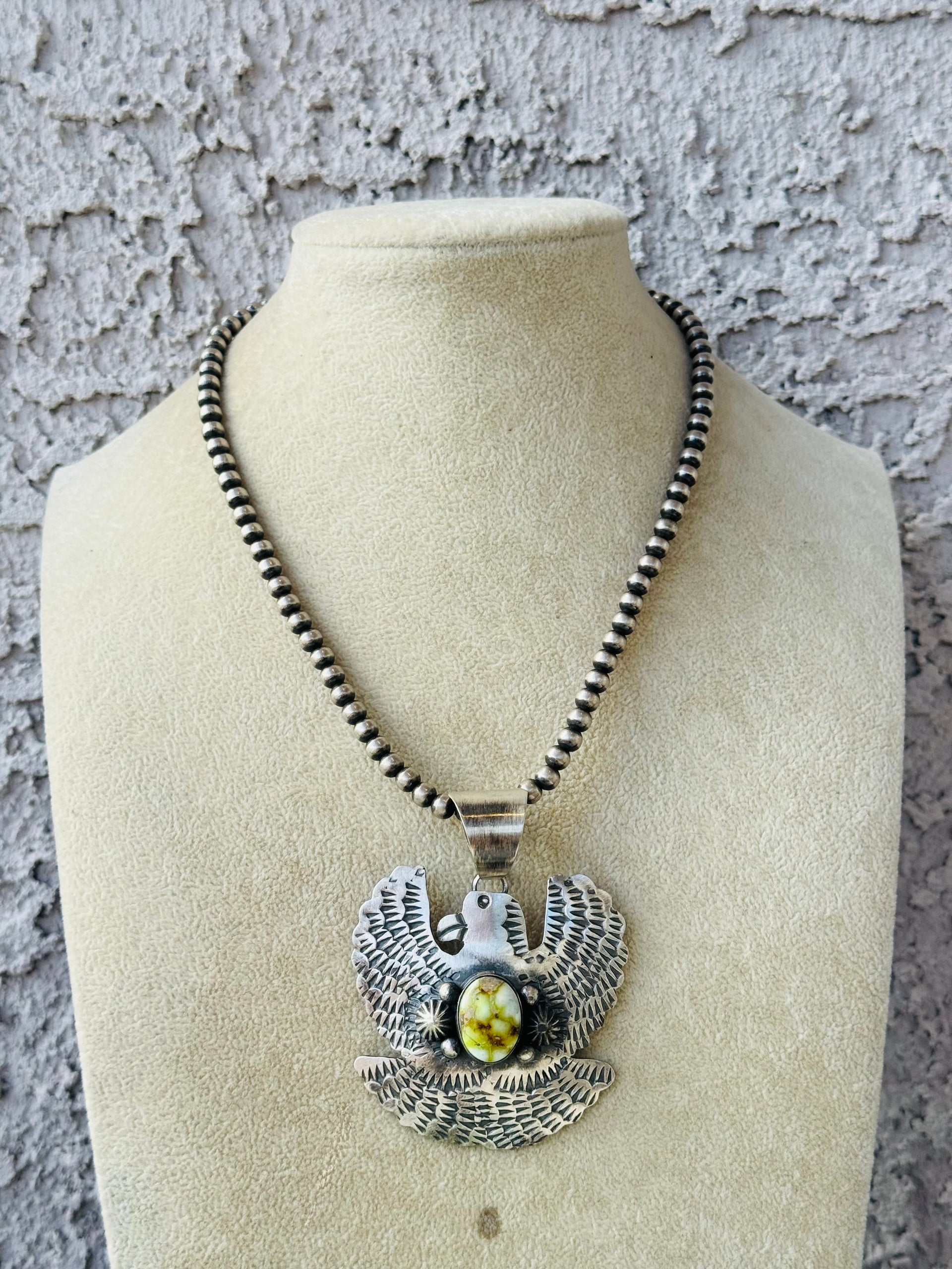 Chimney Butte Palomino Variscite & Sterling Silver Thunderbird Pendant