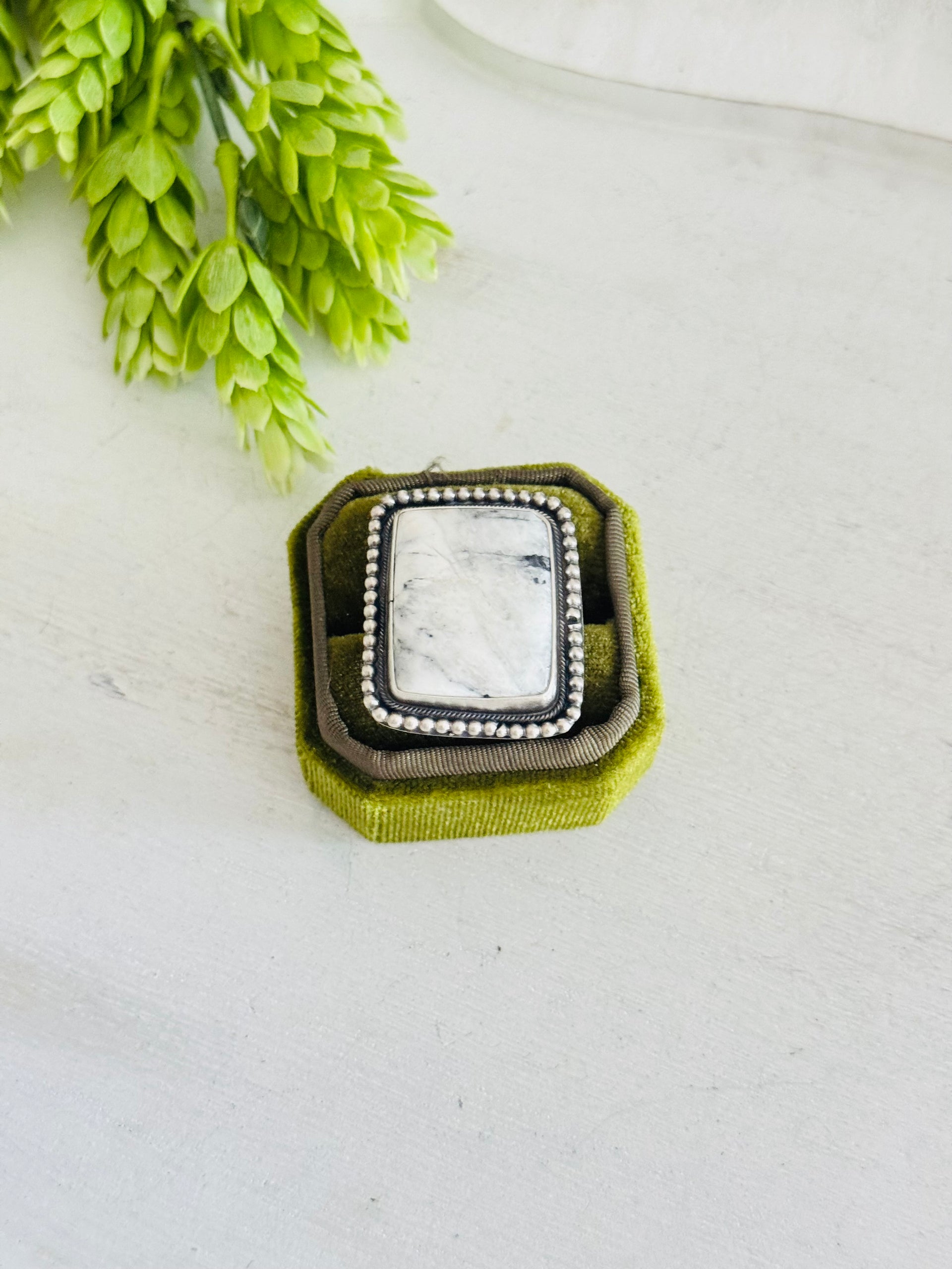 Navajo Made White Buffalo & Sterling Silver Adjustable Ring