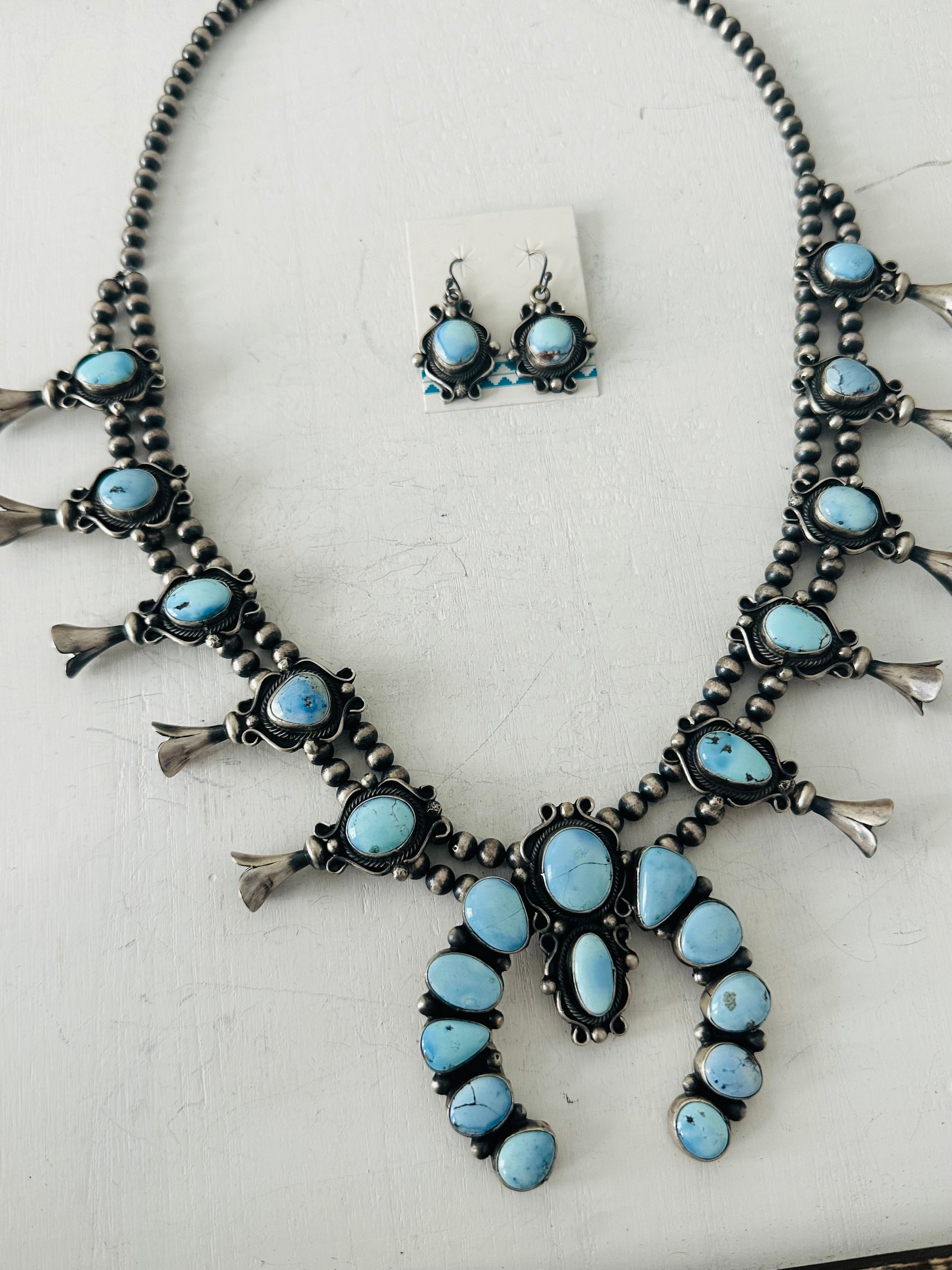 Bobby Johnson Golden Hills Turquoise & Sterling Silver Squash Blossom Necklace Set