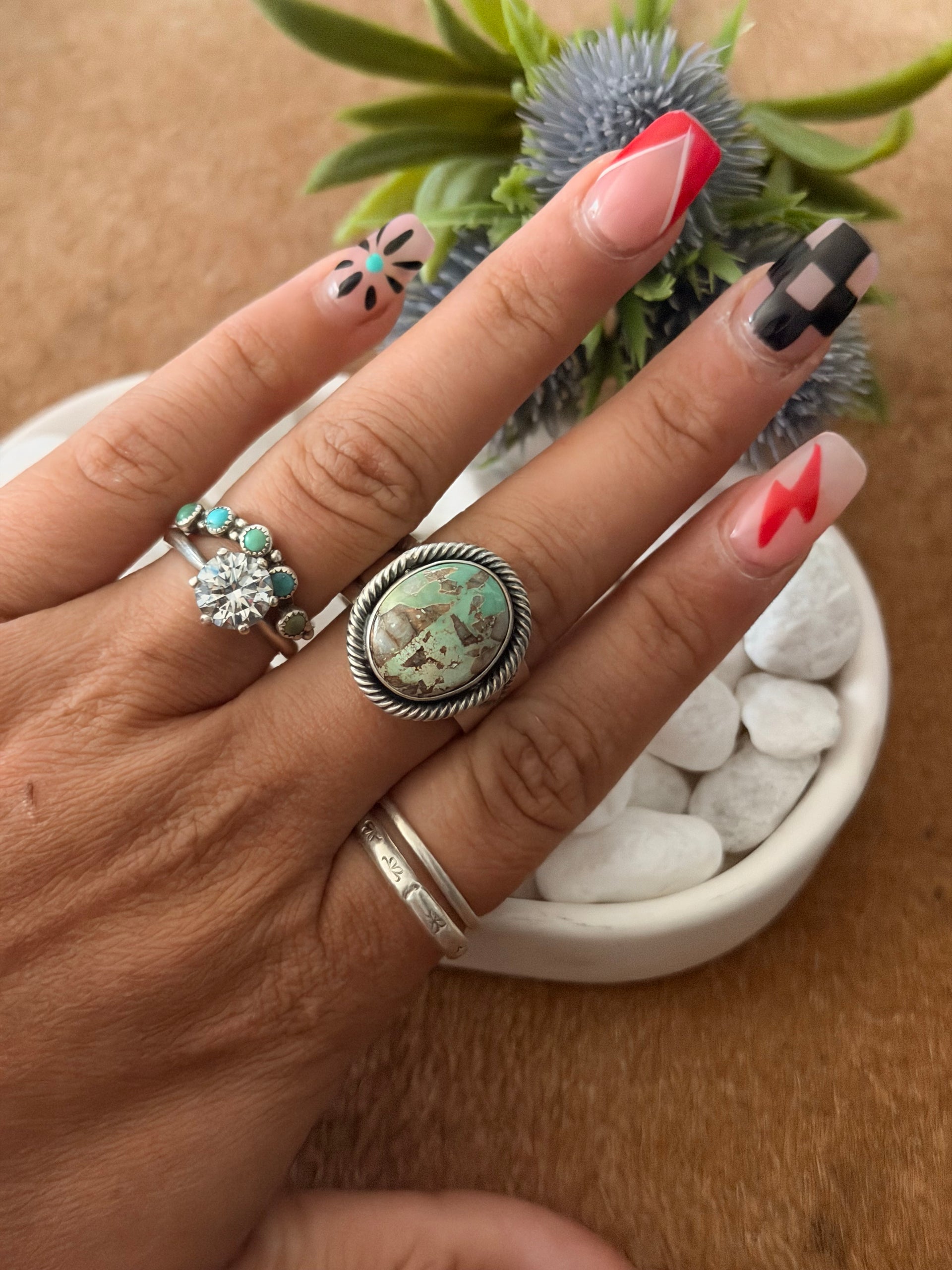 Navajo Made Carico Lake Turquoise & Sterling Silver Adjustable Ring